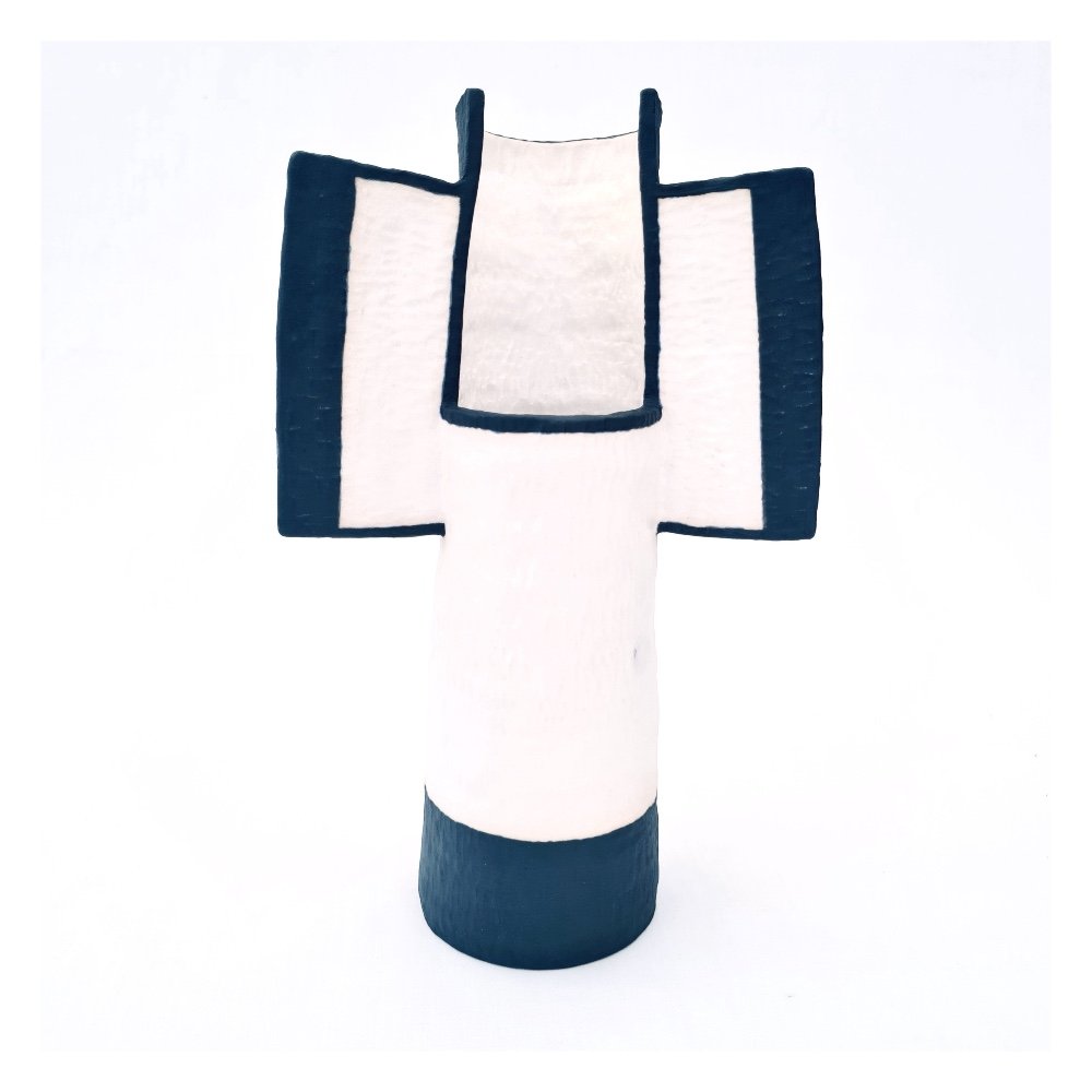 Tall matt glazed black and white ceramic vase