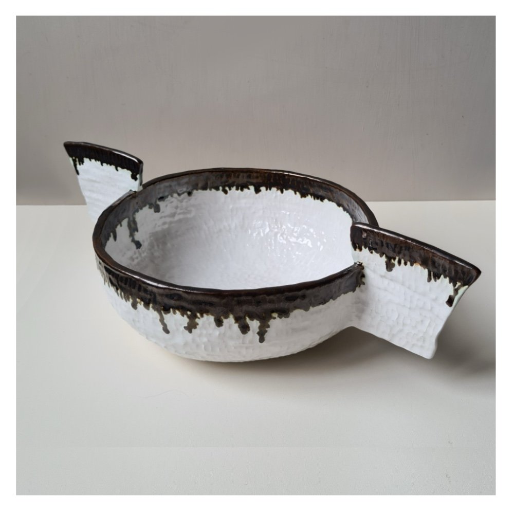 metallic black and white ceramic bowl by Harriet Ferris