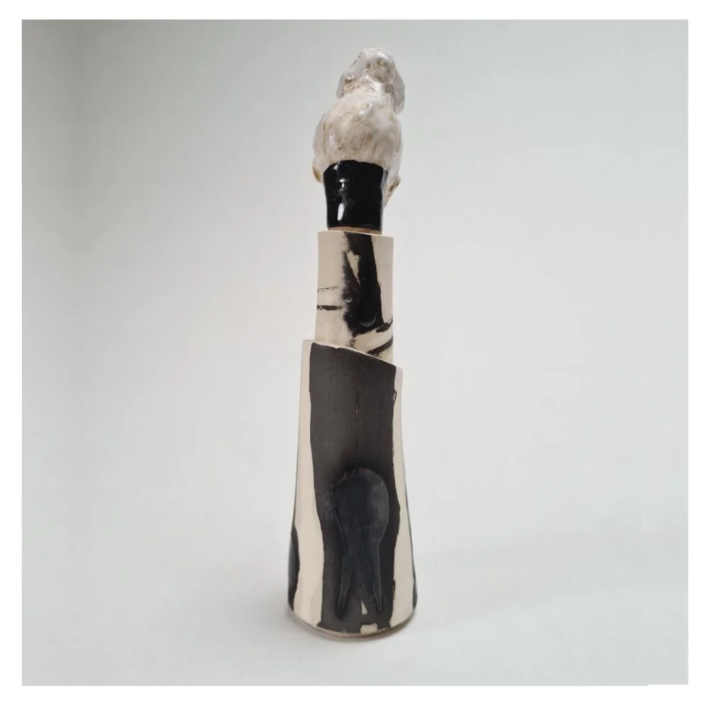 Tapered ceramic vase with stopper back Harriet Ferris .jpg