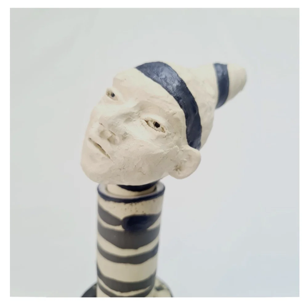 Ceramic head sculpture close up