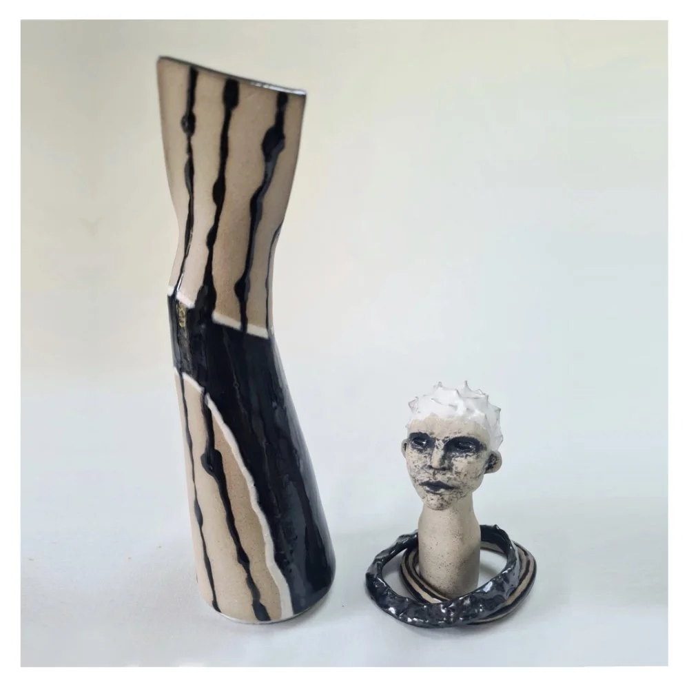 Sculpted female vase head and necklaces Harriet Ferris