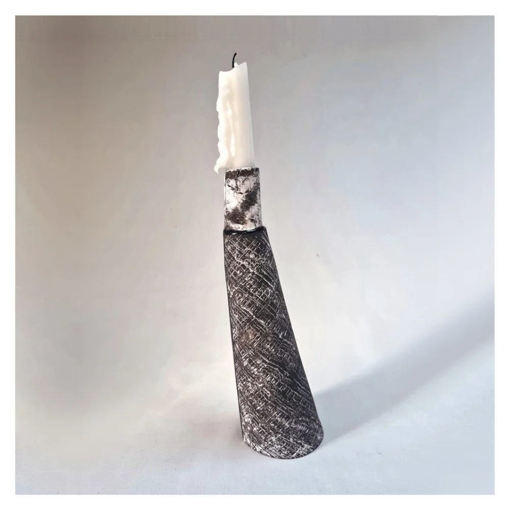 Harriet Ferris black and white ceramic candle stick