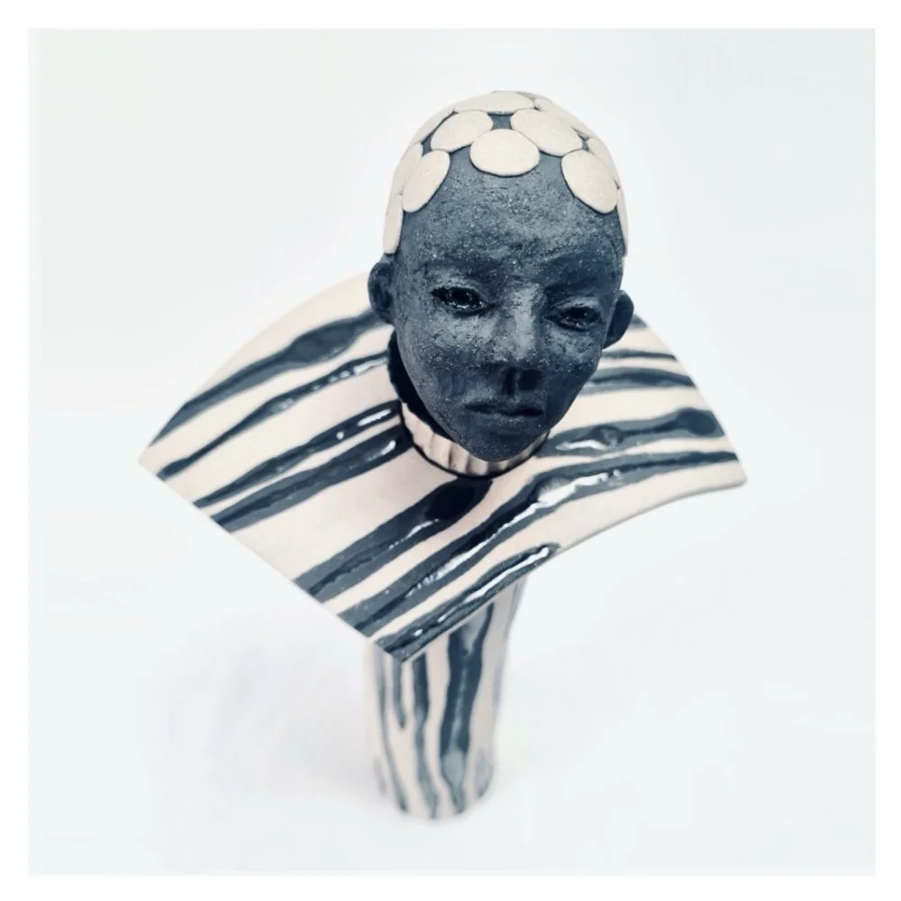ceramic head in black and white Harriet Ferris