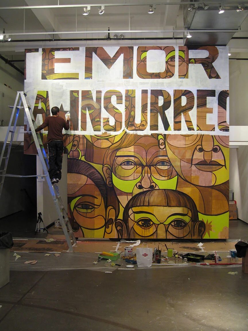 Working on my Mural installation for “Pais de Poetas’ group show. The Rotunda Gallery In Brooklyn 2007