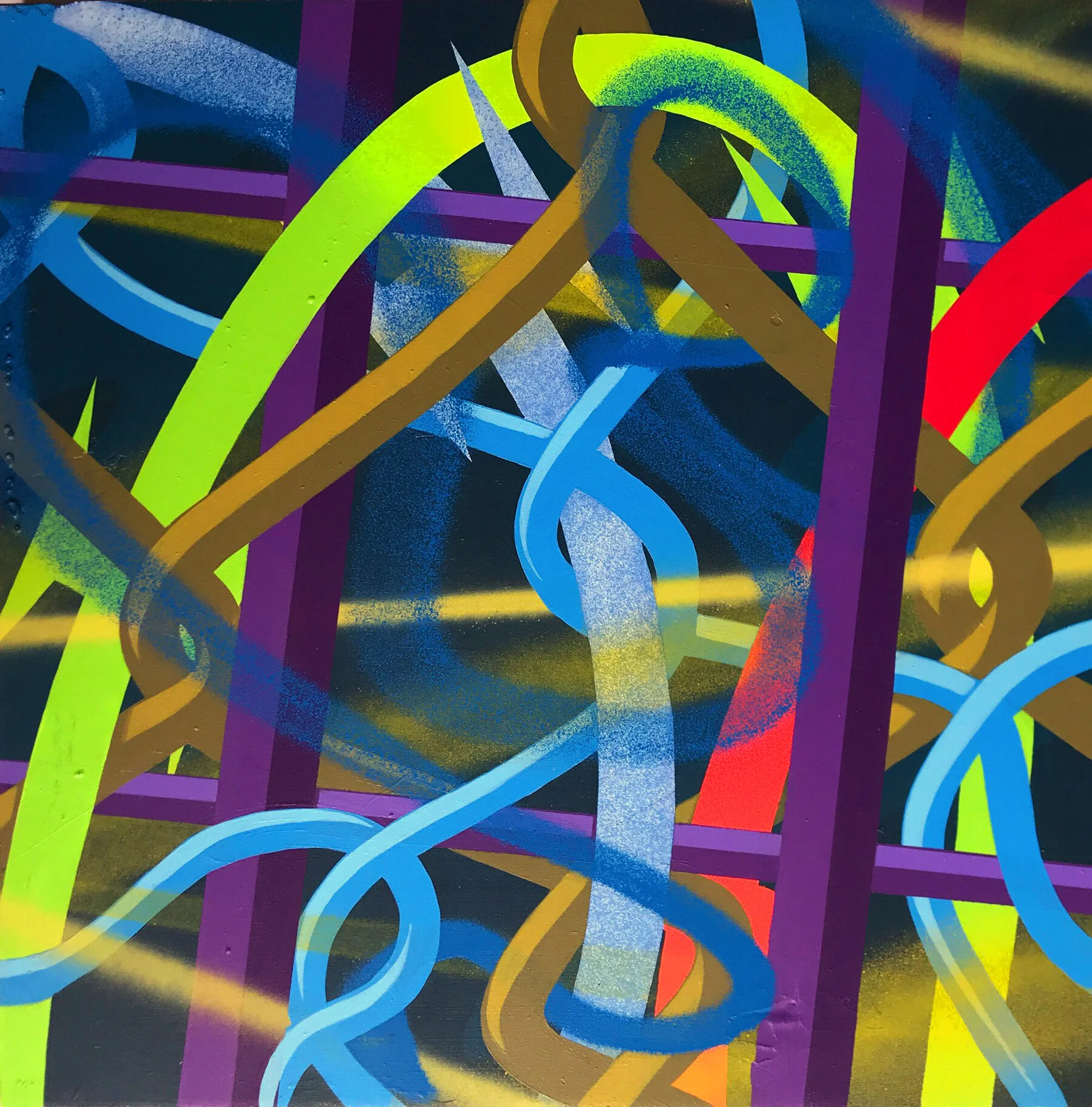 “Untitled” Acrylic and aerosol on wood. 2019