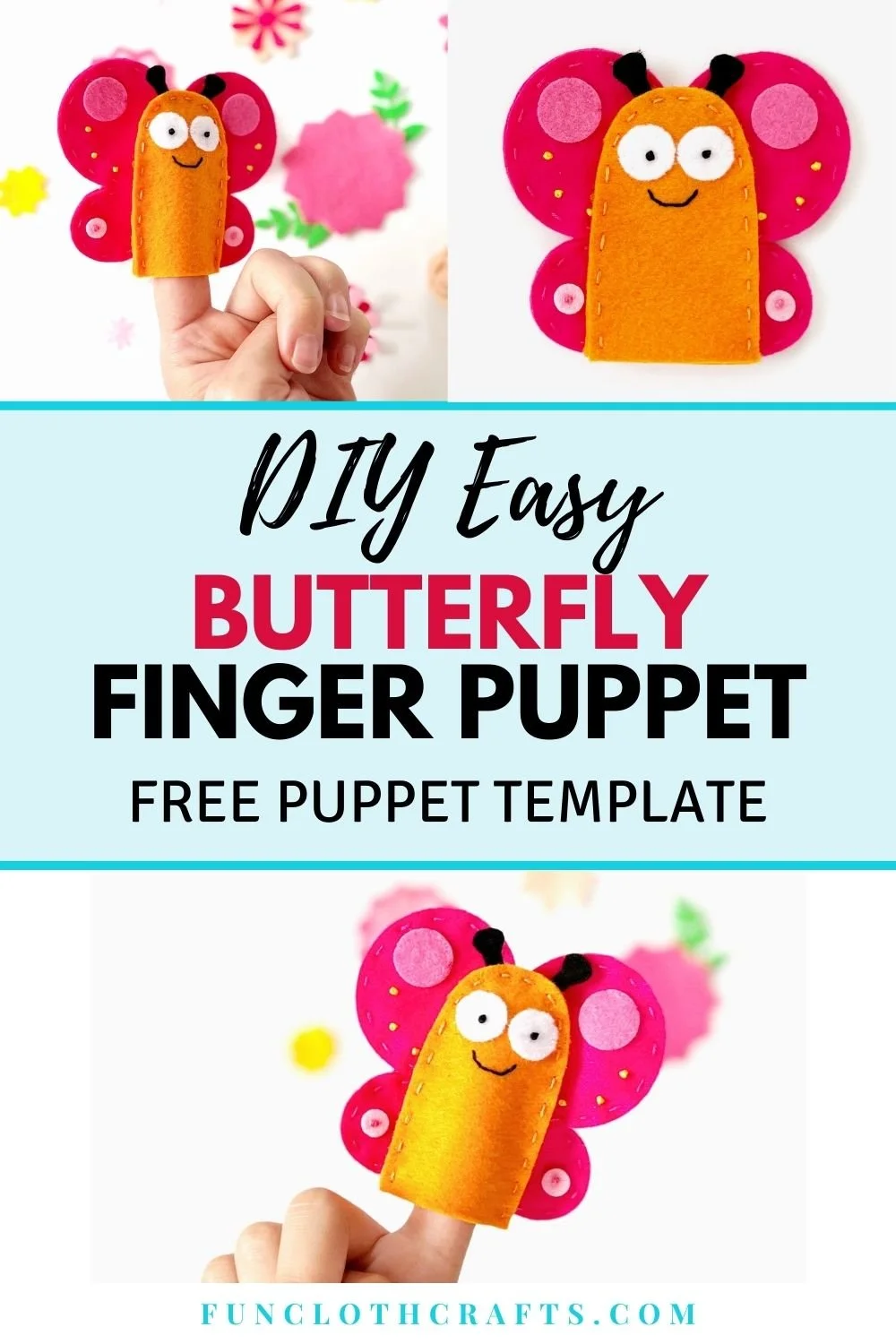 DIY Easy Butterfly finger puppet with free template, felt butterfly puppet