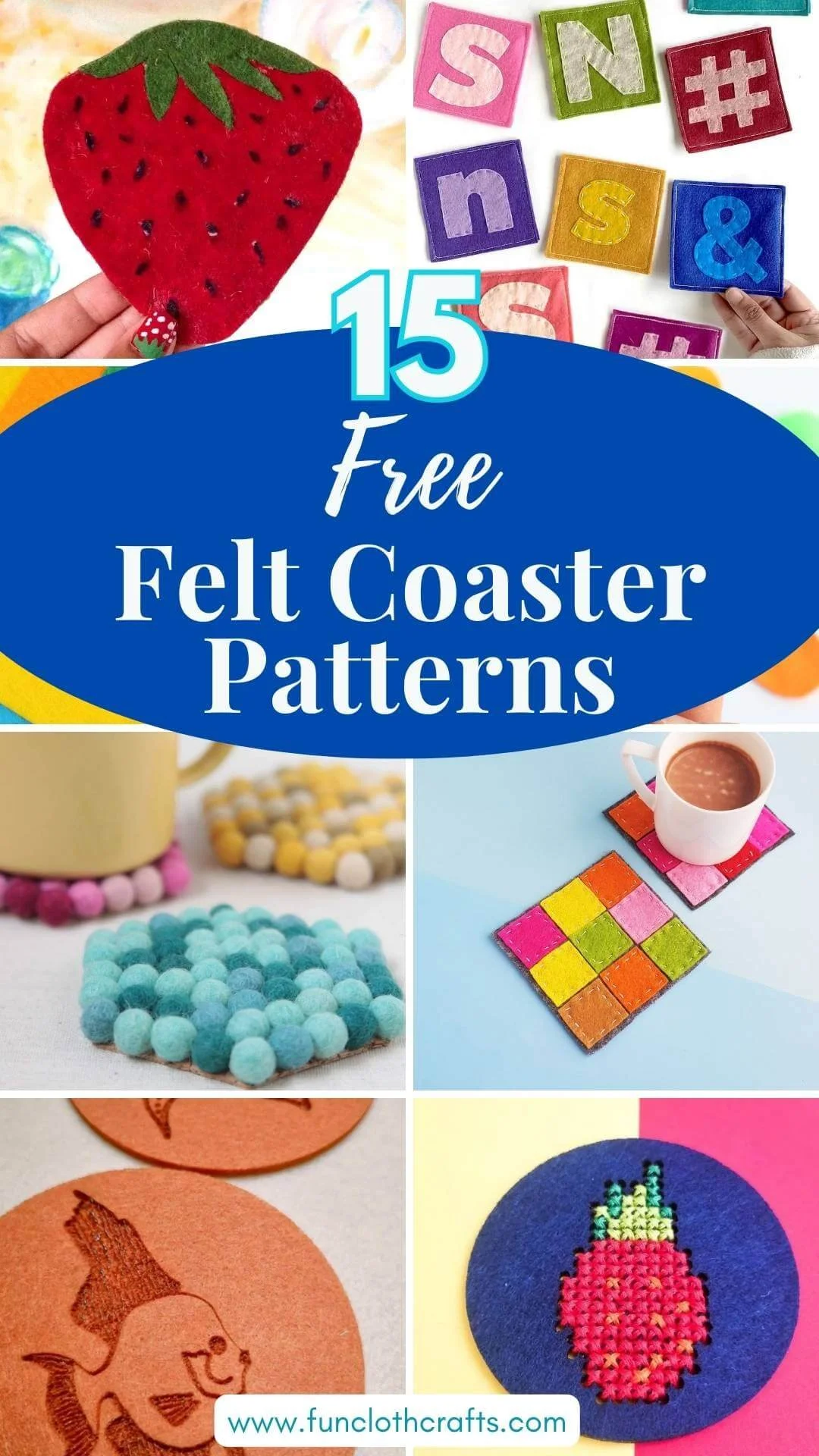 15 DIY felt coaster patterns, letter coasters, strawberry coasters, felt balls coasters