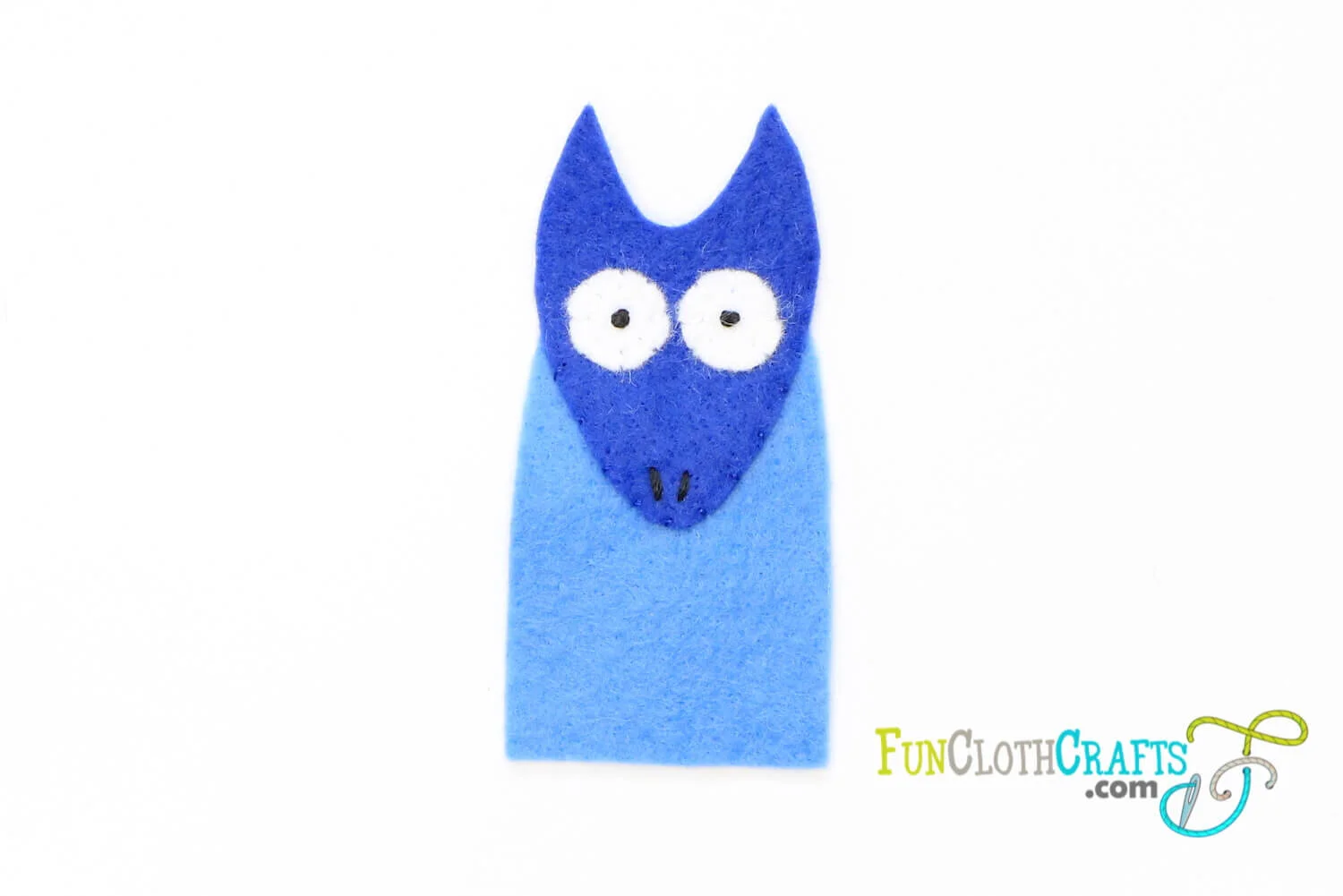 Embroider the nostrils to head and then attach head to the front of finger puppet’s body with whip stitch