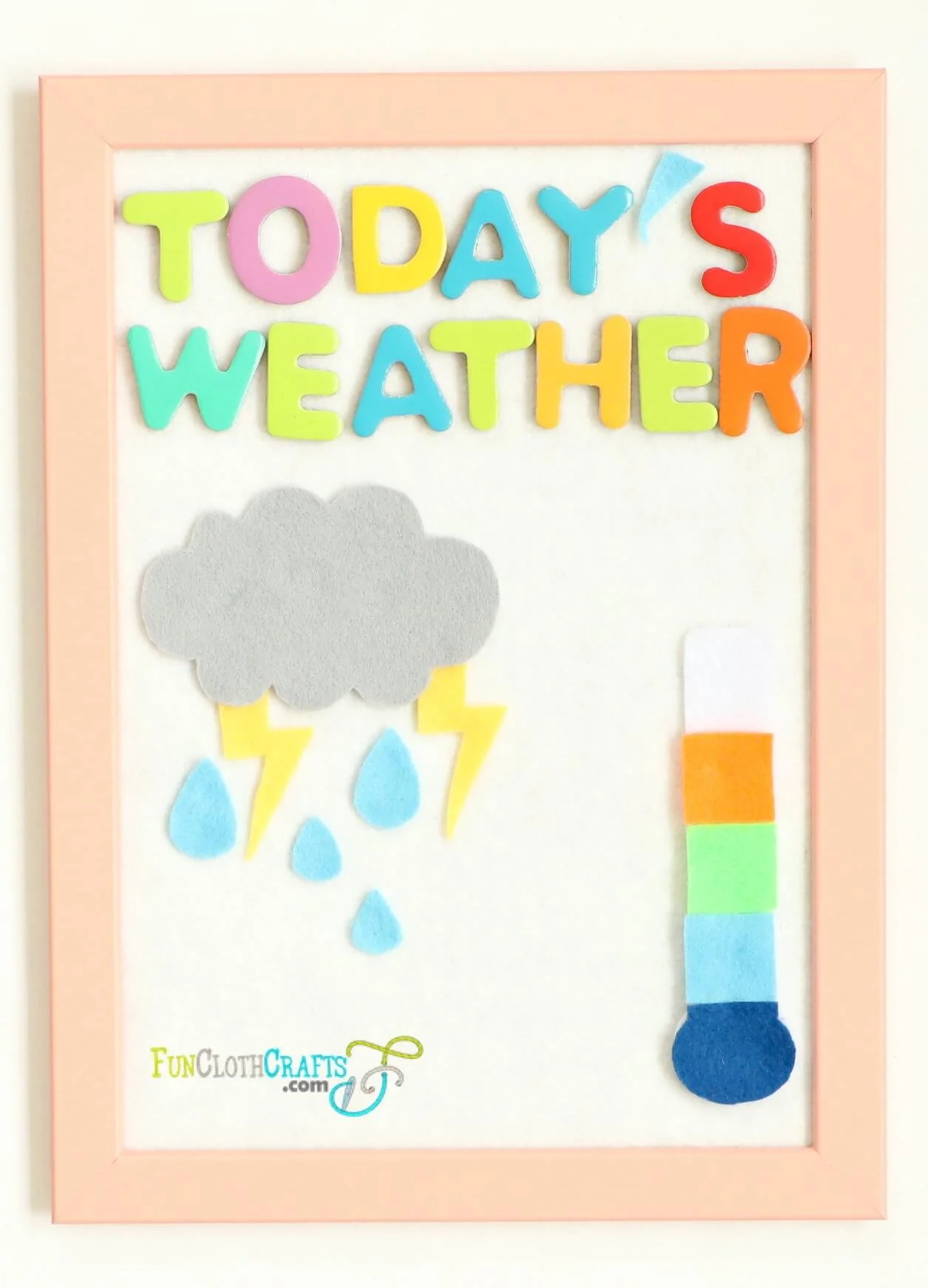 felt board showing that today's weather is stormy using felt shapes made with free pattern