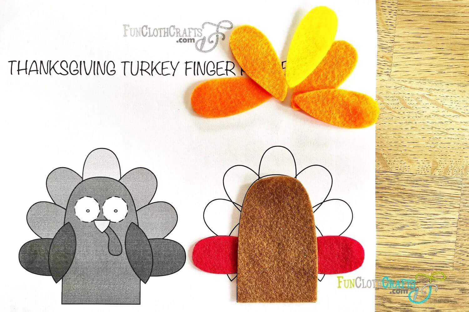 turkey finger puppet, start attaching feathers