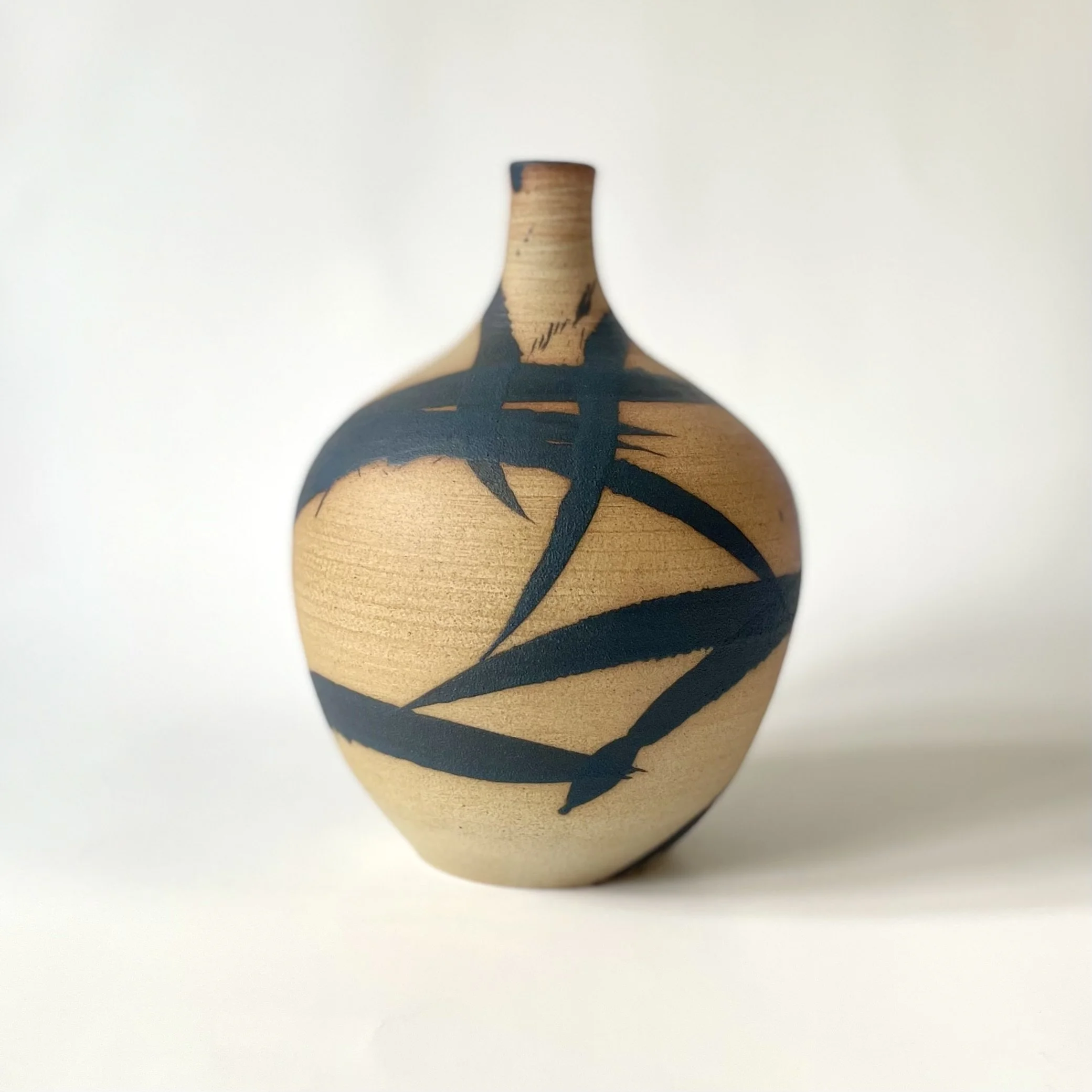 Large stoneware bud vase bamboo pattern 4