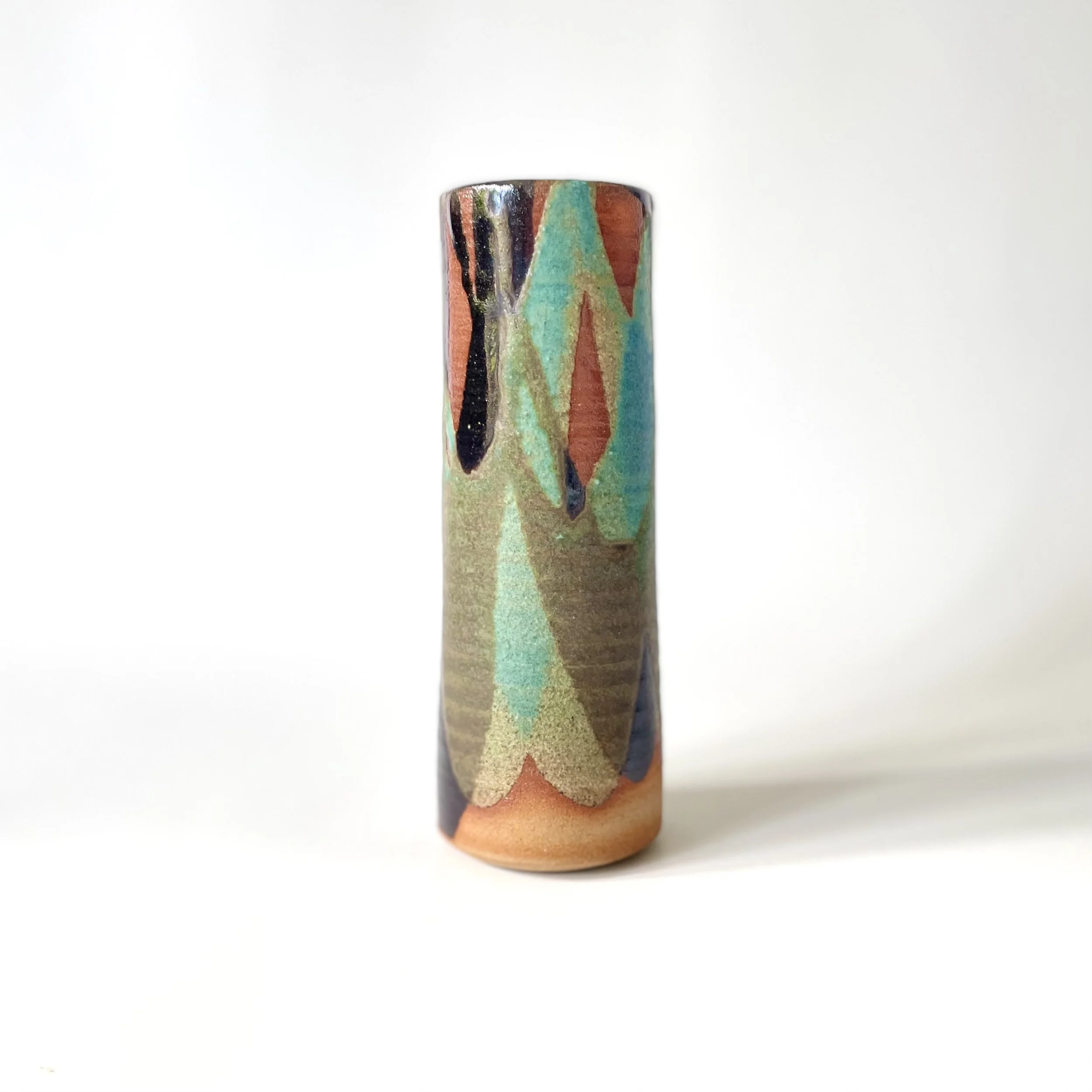 Small tenmoku and turquoise bud vase 2