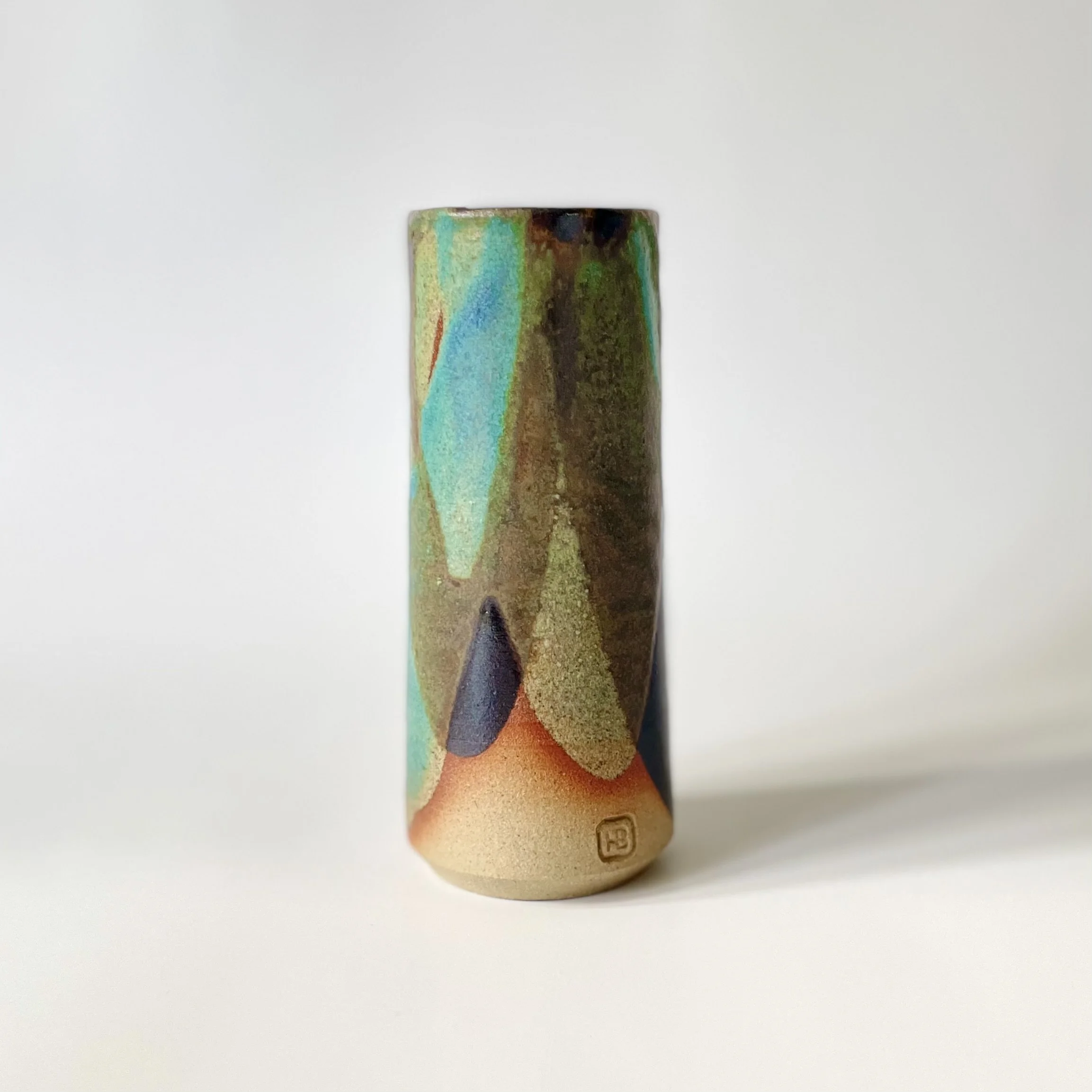 Small bud vase in tenmoku and turquoise 1