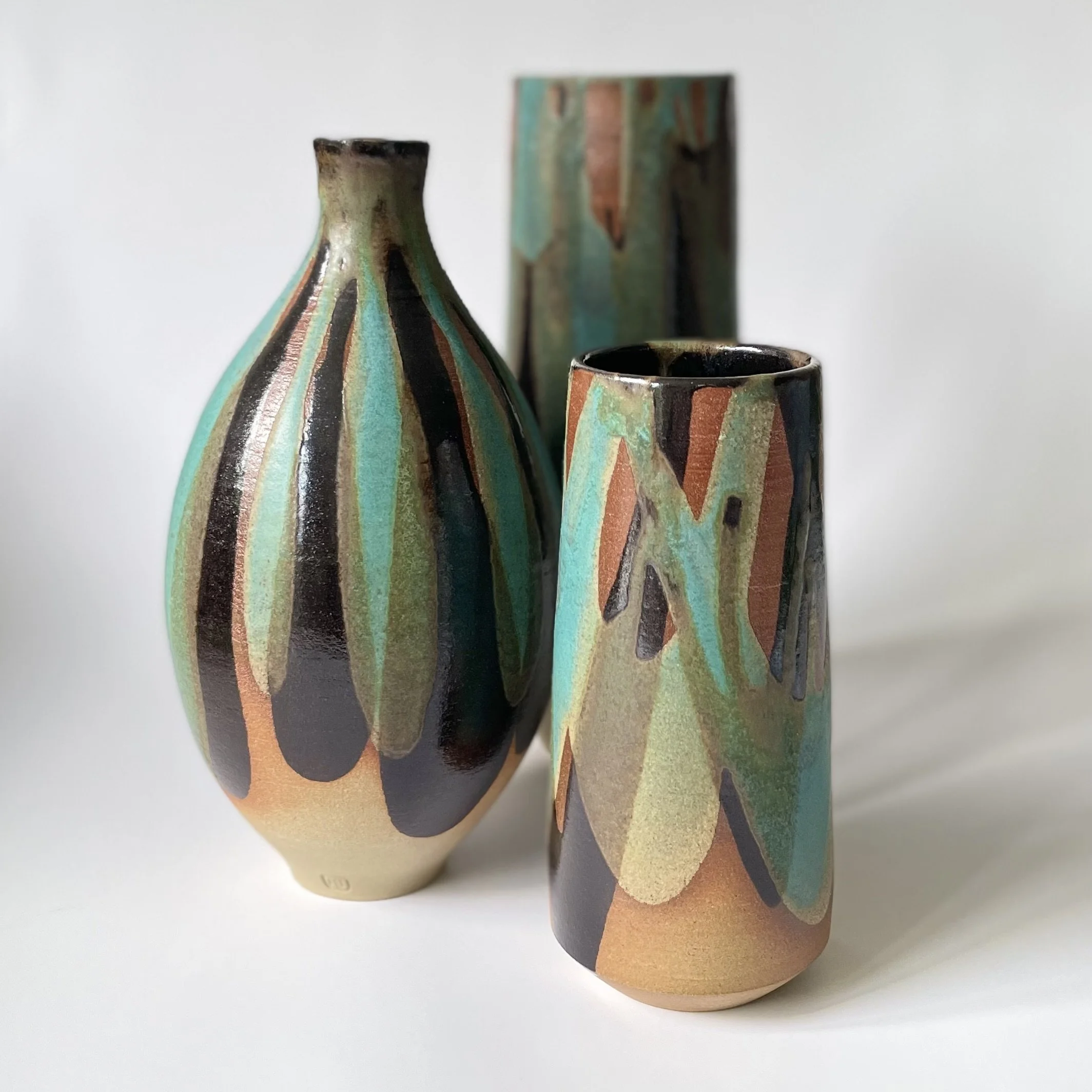 Large stoneware vase in tenmoku and turquoise 5