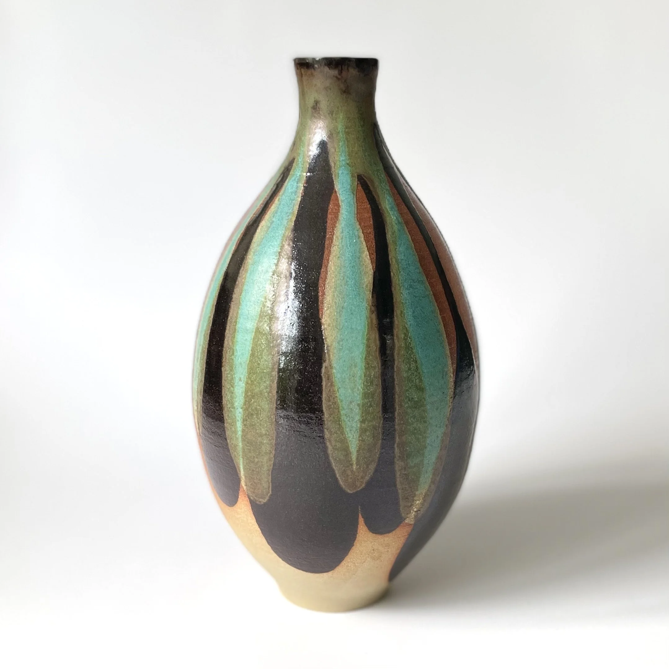 Large stoneware vase in tenmoku and turquoise 2