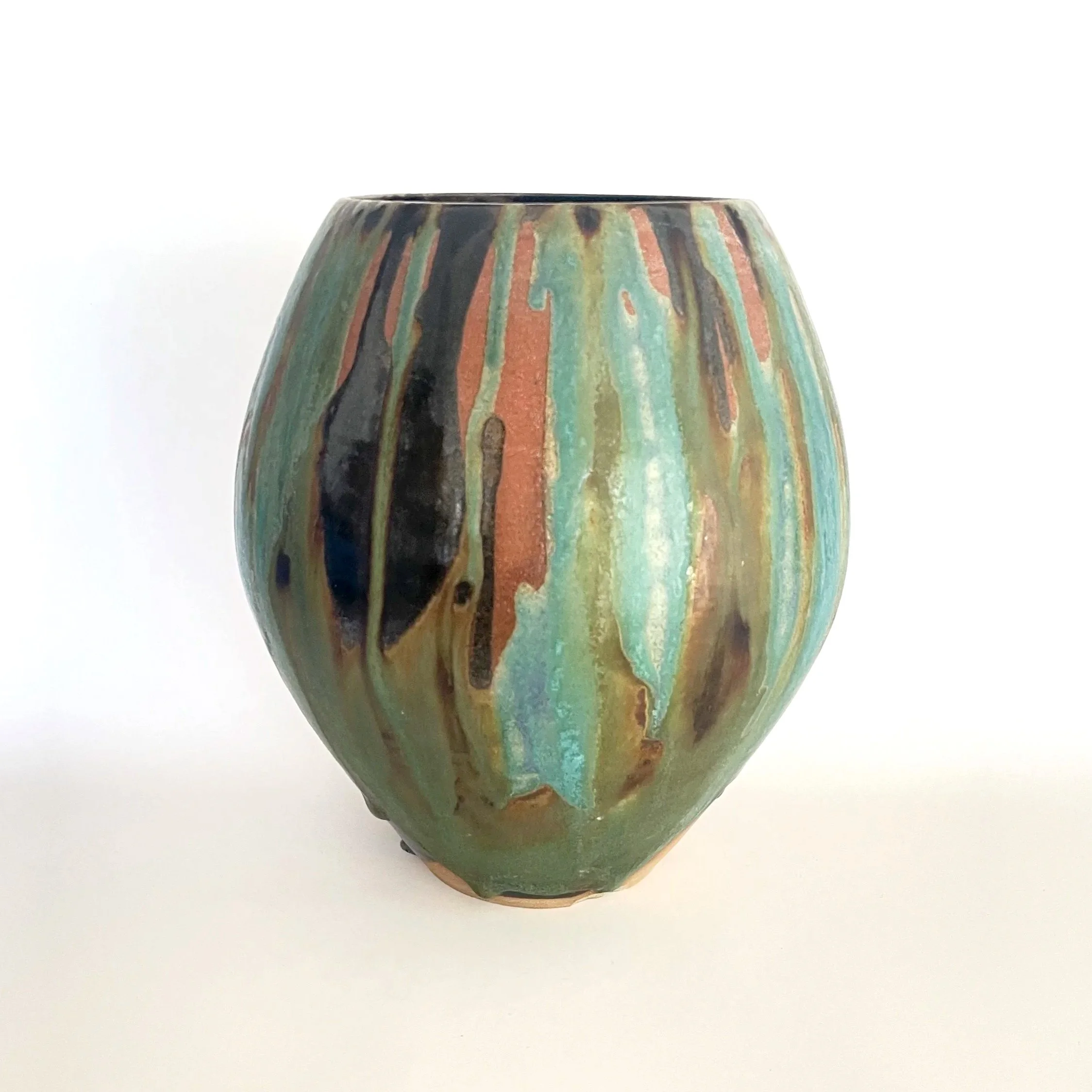 LARGE STONEWARE VASE - TENMOKU AND TURQUOISE