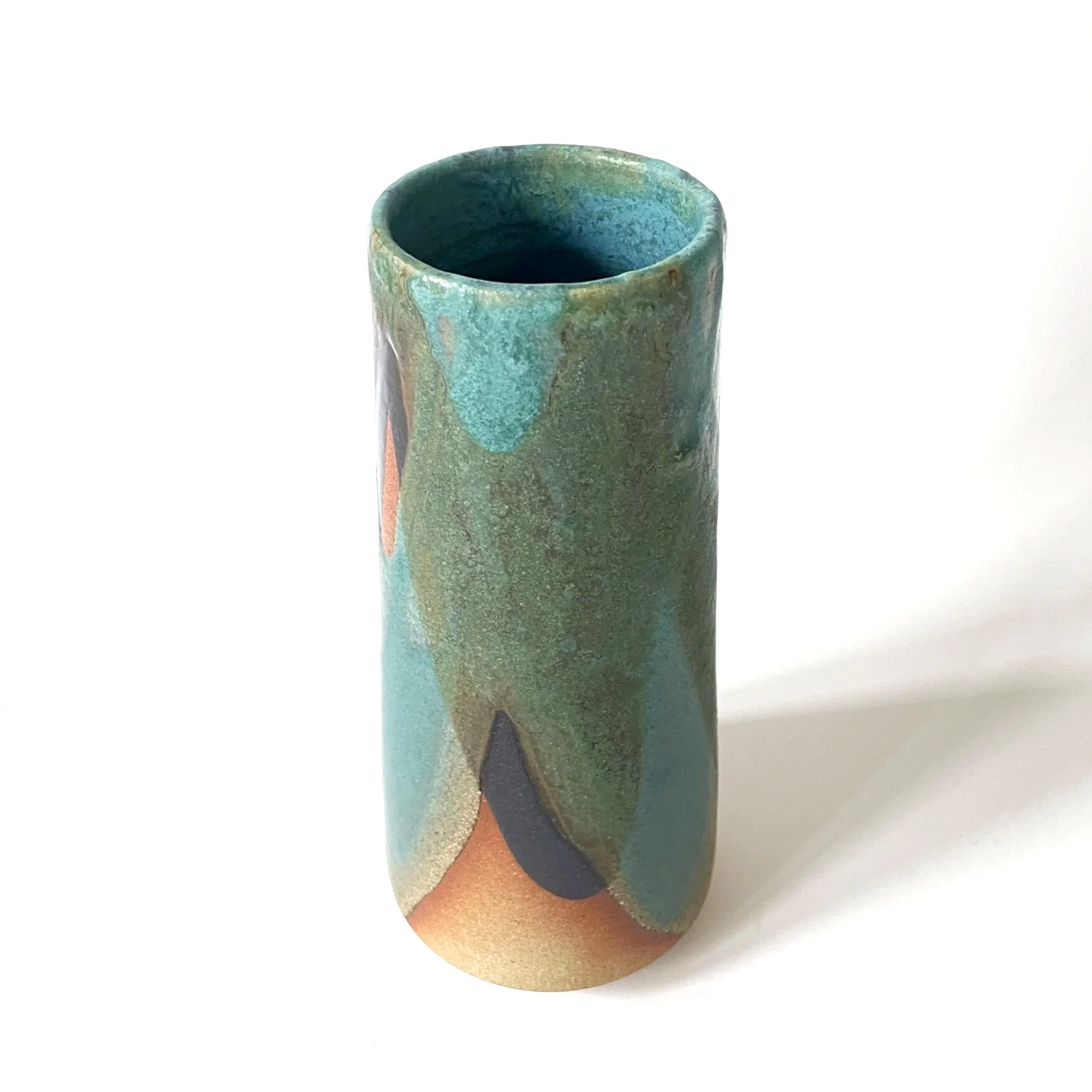 Hand thrown stoneware vase in tenmoku and turquoise glazes 4