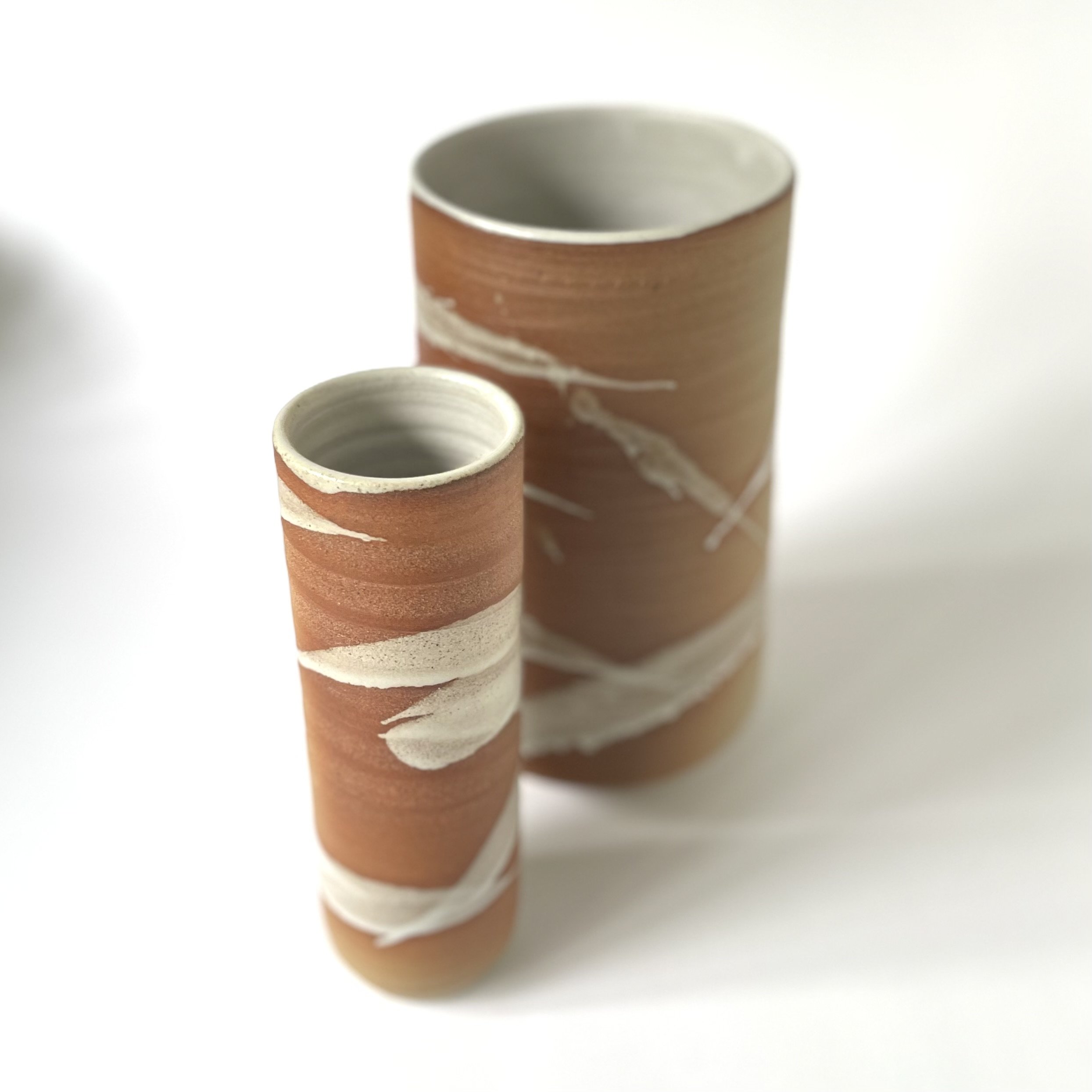Stoneware vase with white  bamboo mark making design 3