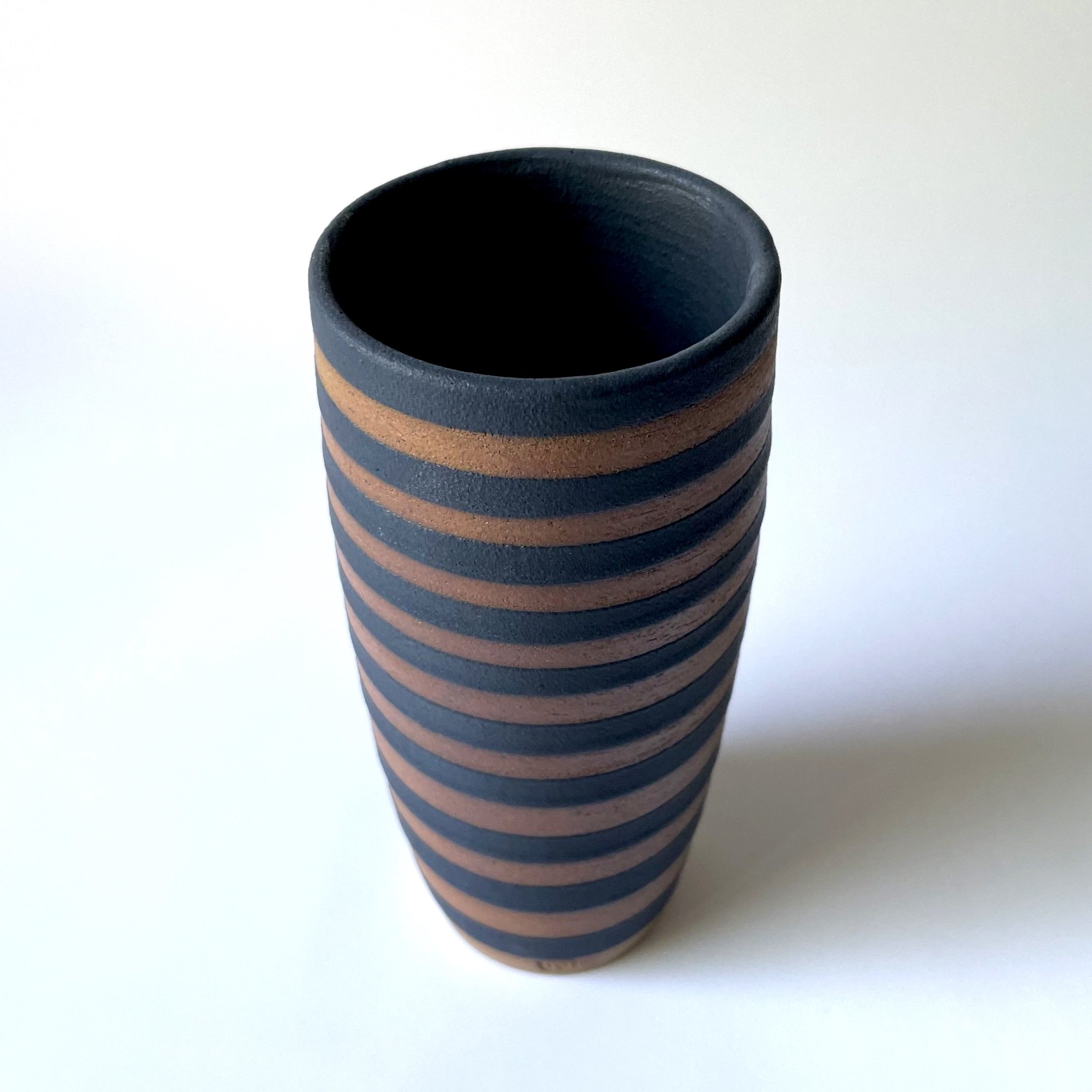Stoneware black stripey vase hand thrown 2
