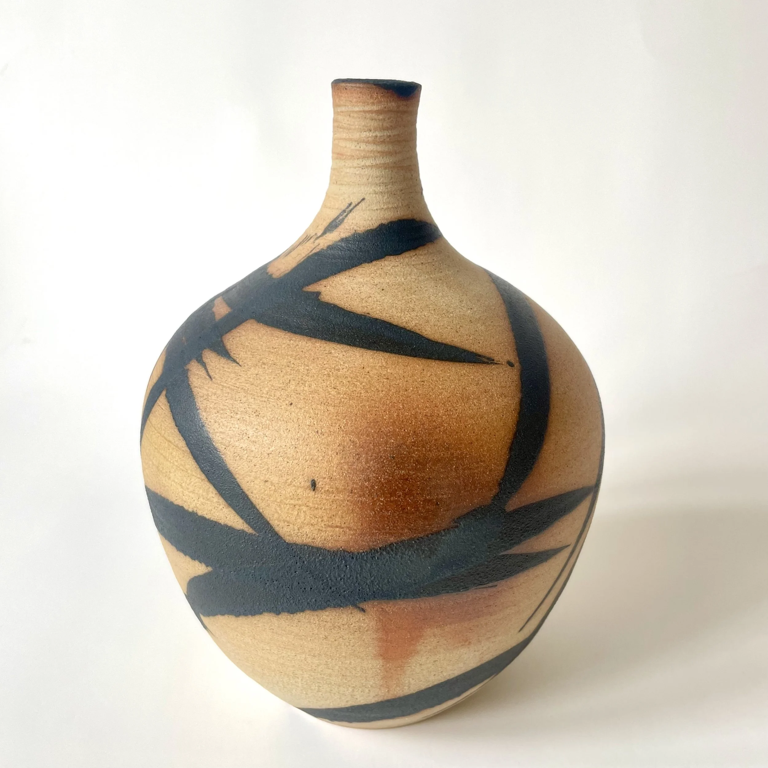 Large stoneware bud vase bamboo pattern 6