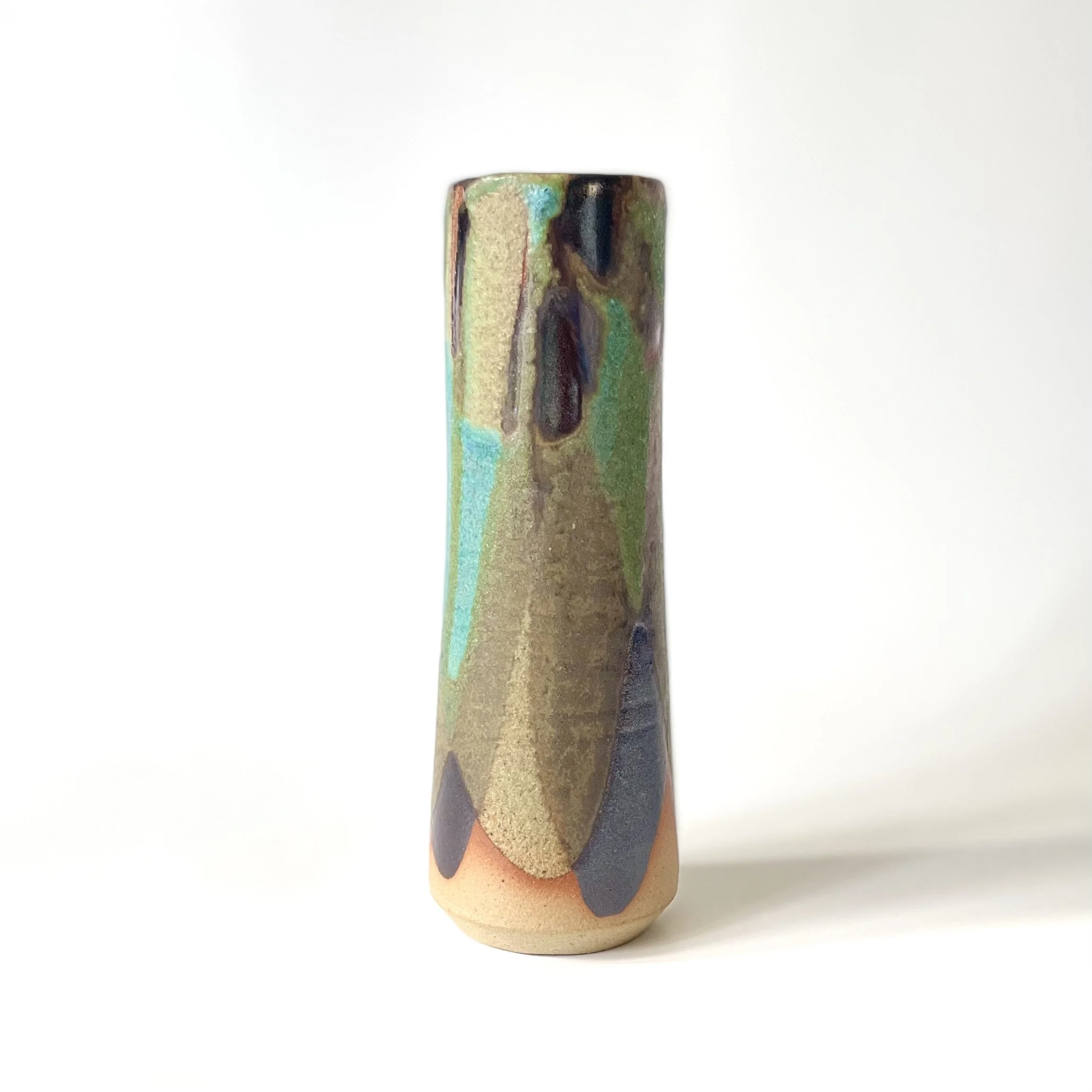 Small tenmoku and turquoise bud vase 2