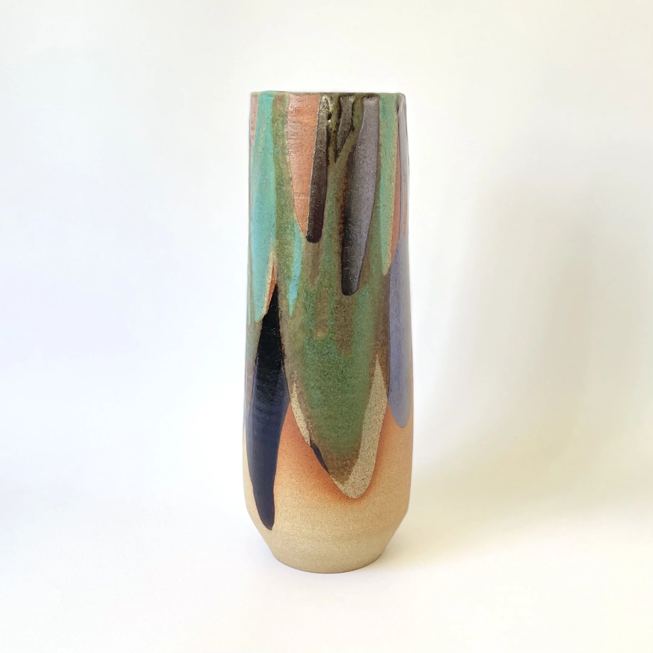 Large tenmoku and turquoise stoneware vase - 2
