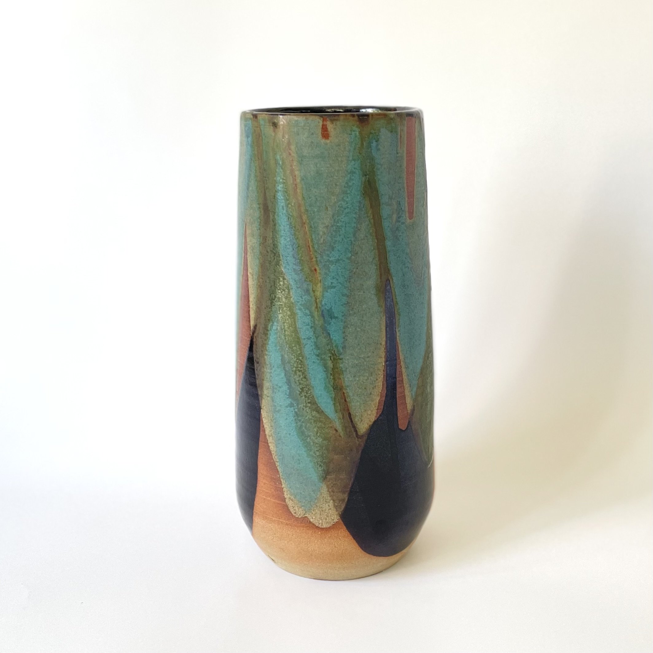 Large tenmoku and turquoise stoneware vase 2