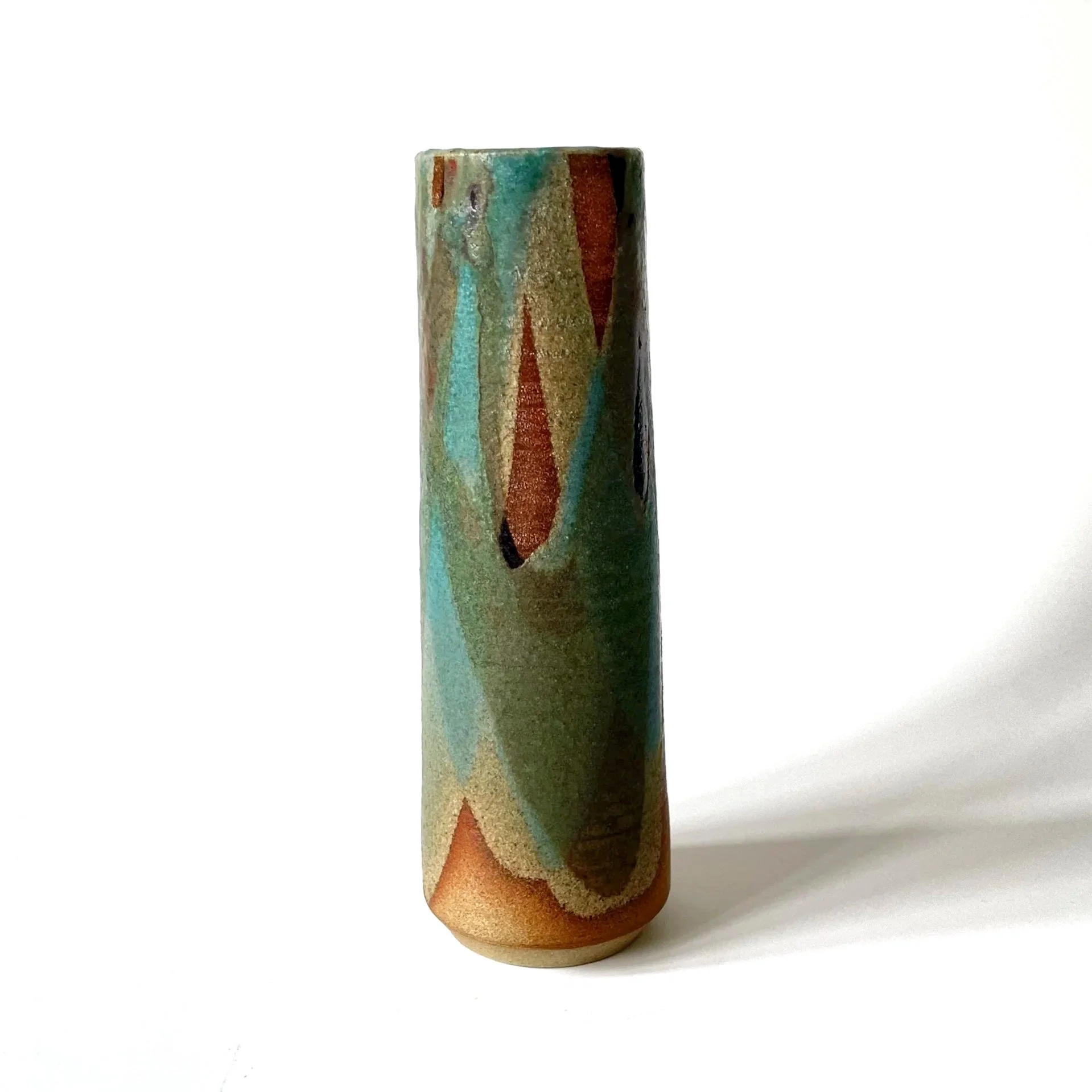 Small stoneware hand thrown vase glazed in tenmoku and turquoise 2
