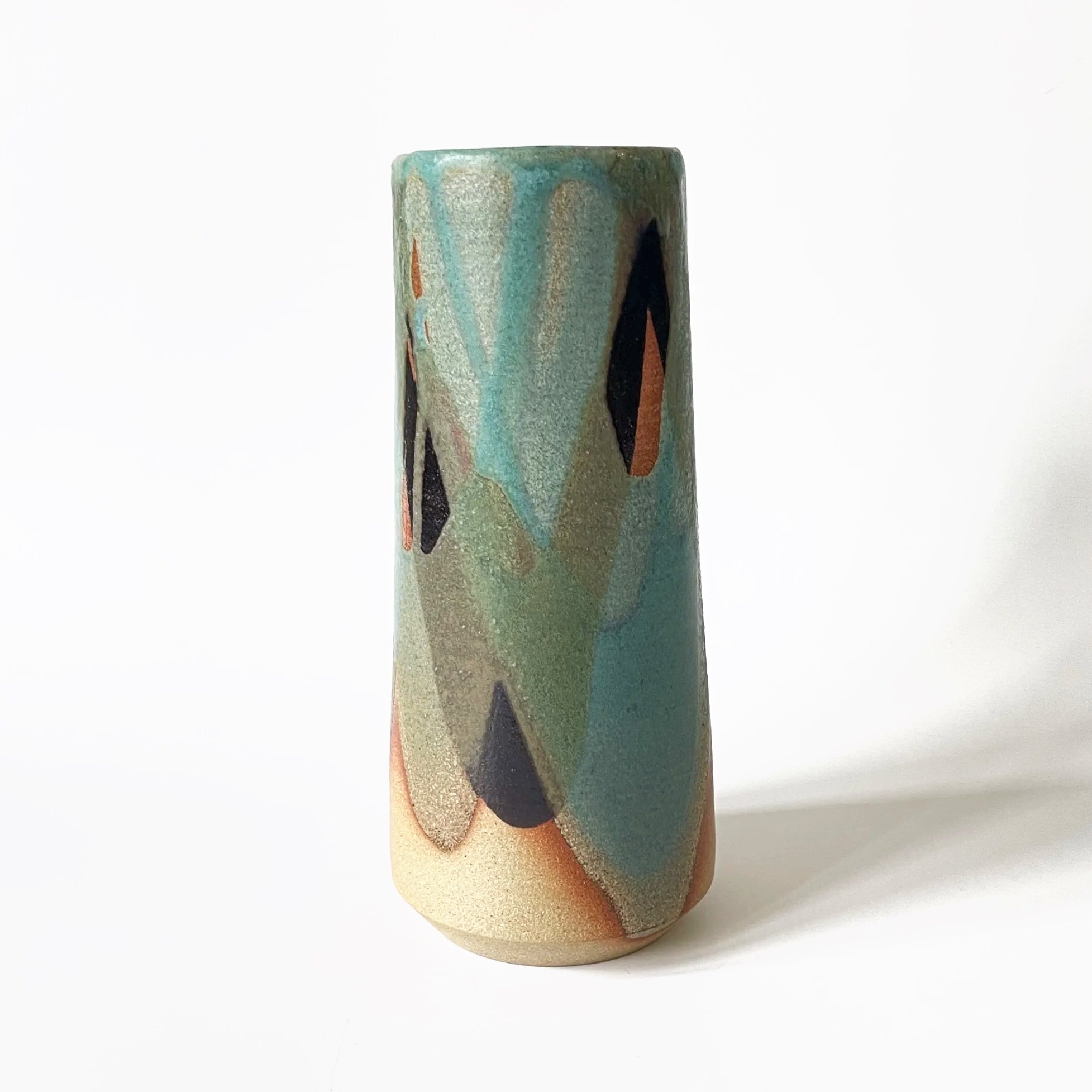 Hand thrown stoneware vase in tenmoku and turquoise glazes 2