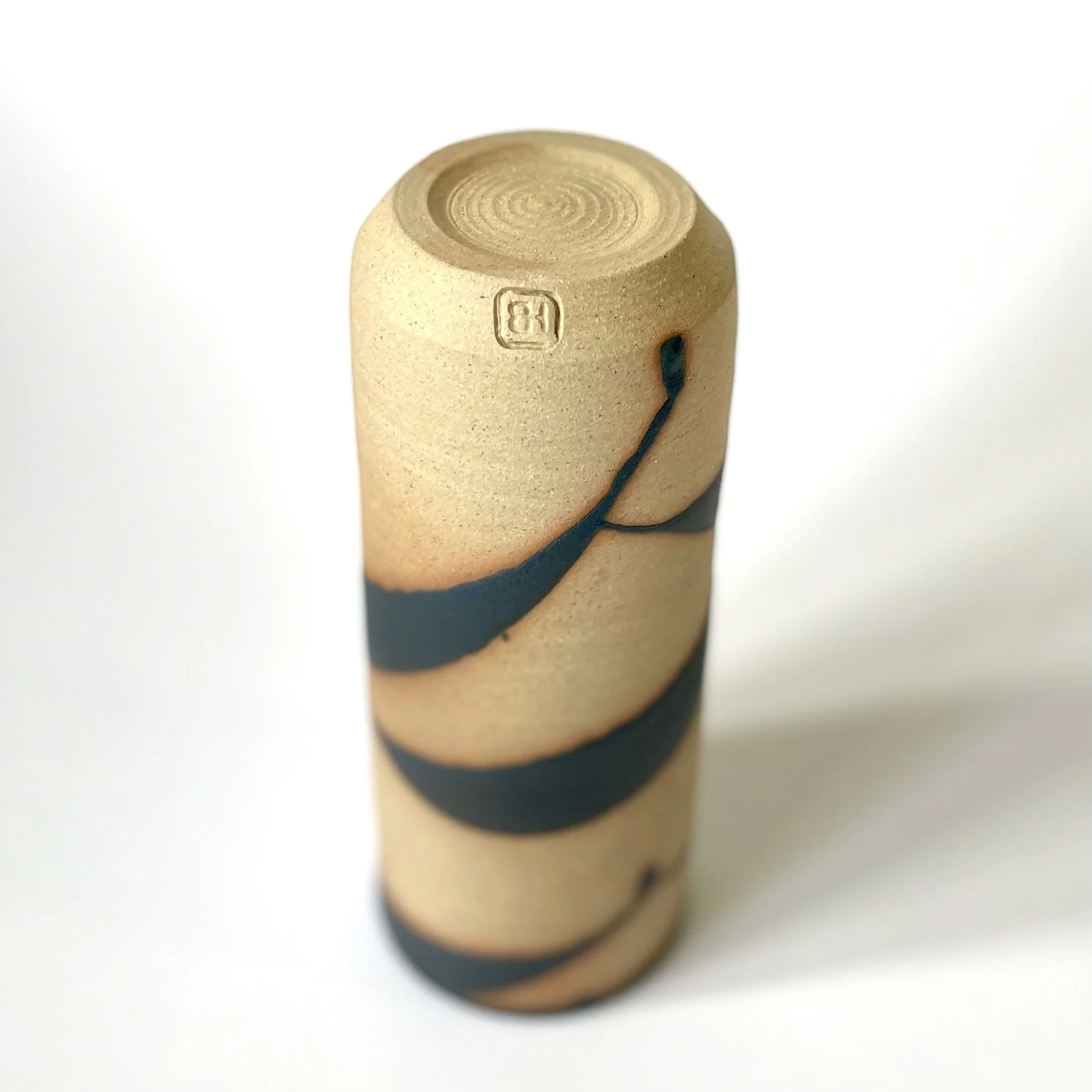 Small stoneware vase with black bamboo mark making 5
