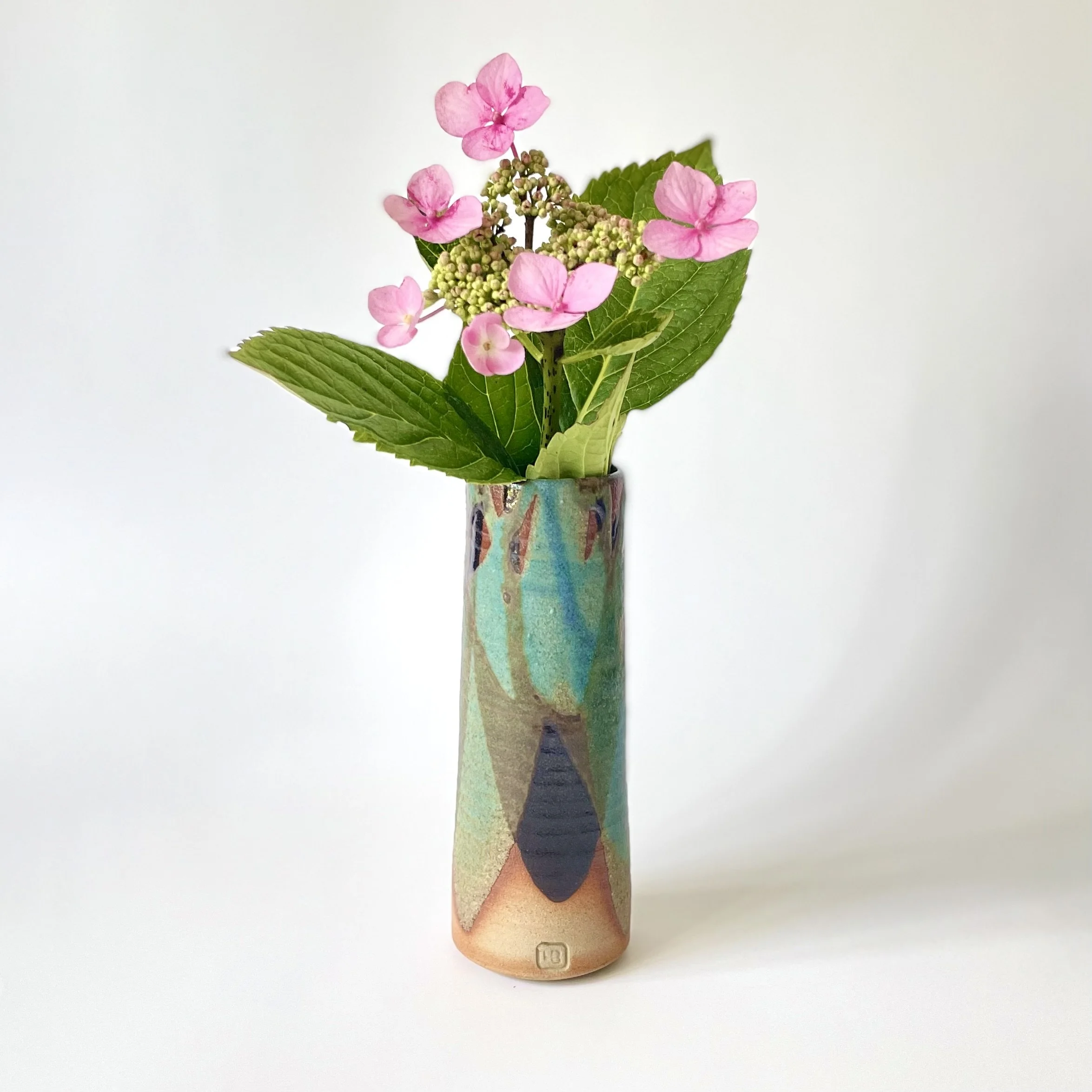 Small tenmoku and turquoise bud vase 2/3
