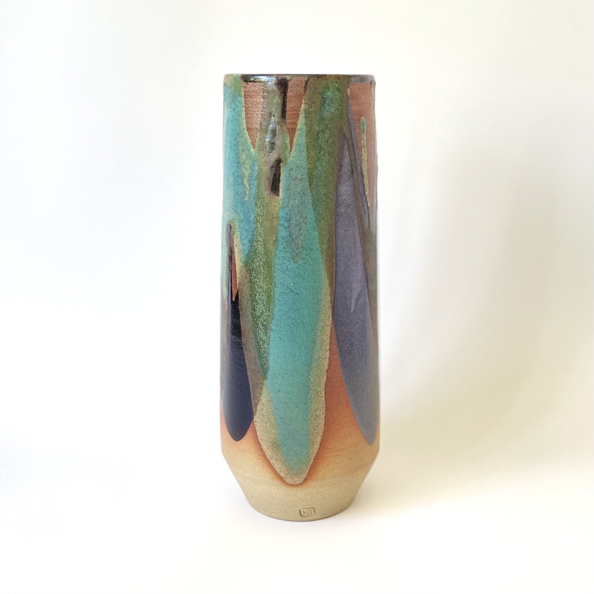 Large tenmoku and turquoise stoneware vase - 3/4