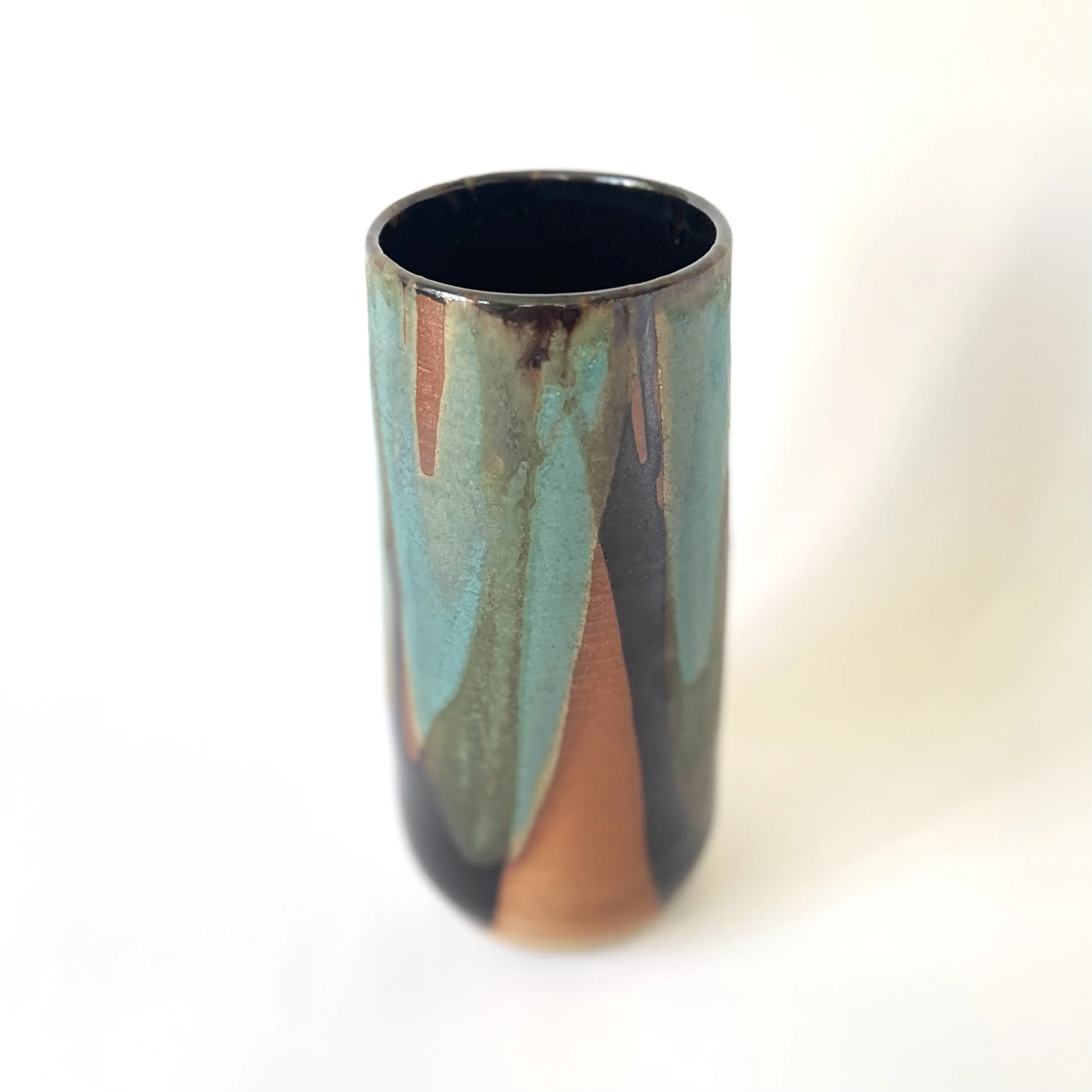 Large tenmoku and turquoise stoneware vase 4