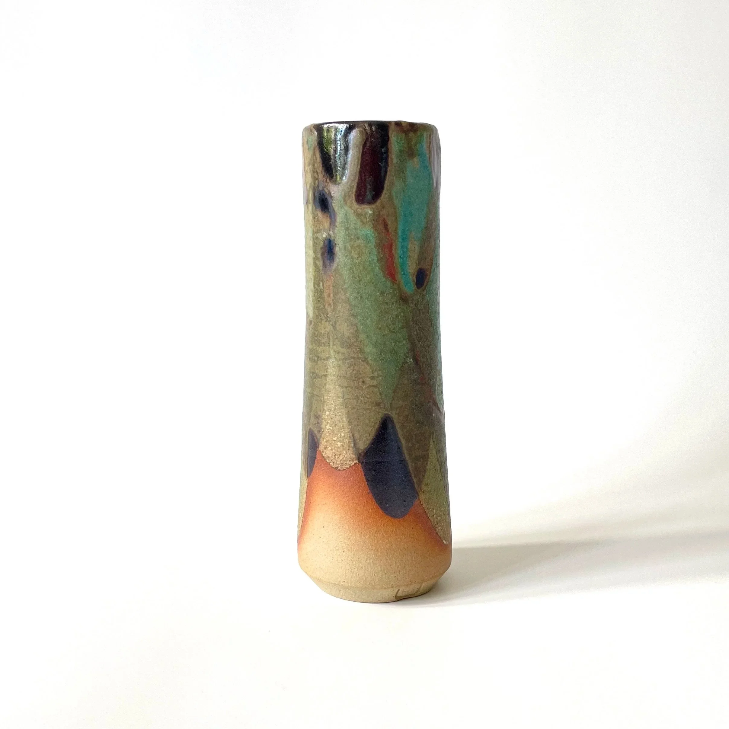 Small tenmoku and turquoise bud vase 1