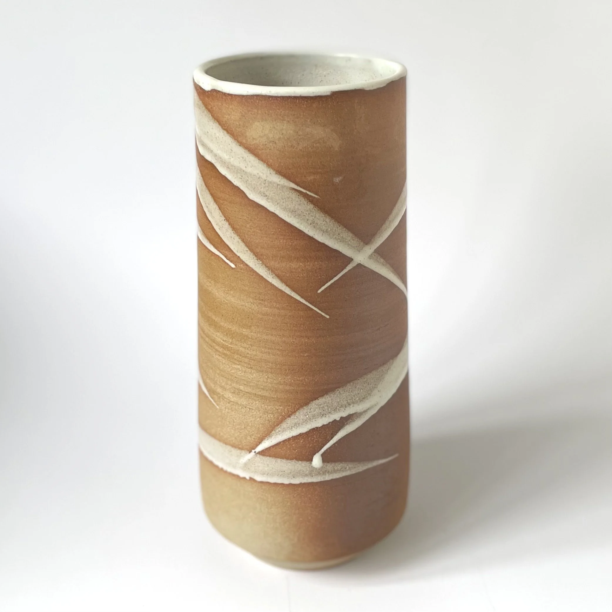Large stoneware vase in white banboo mark making design 3