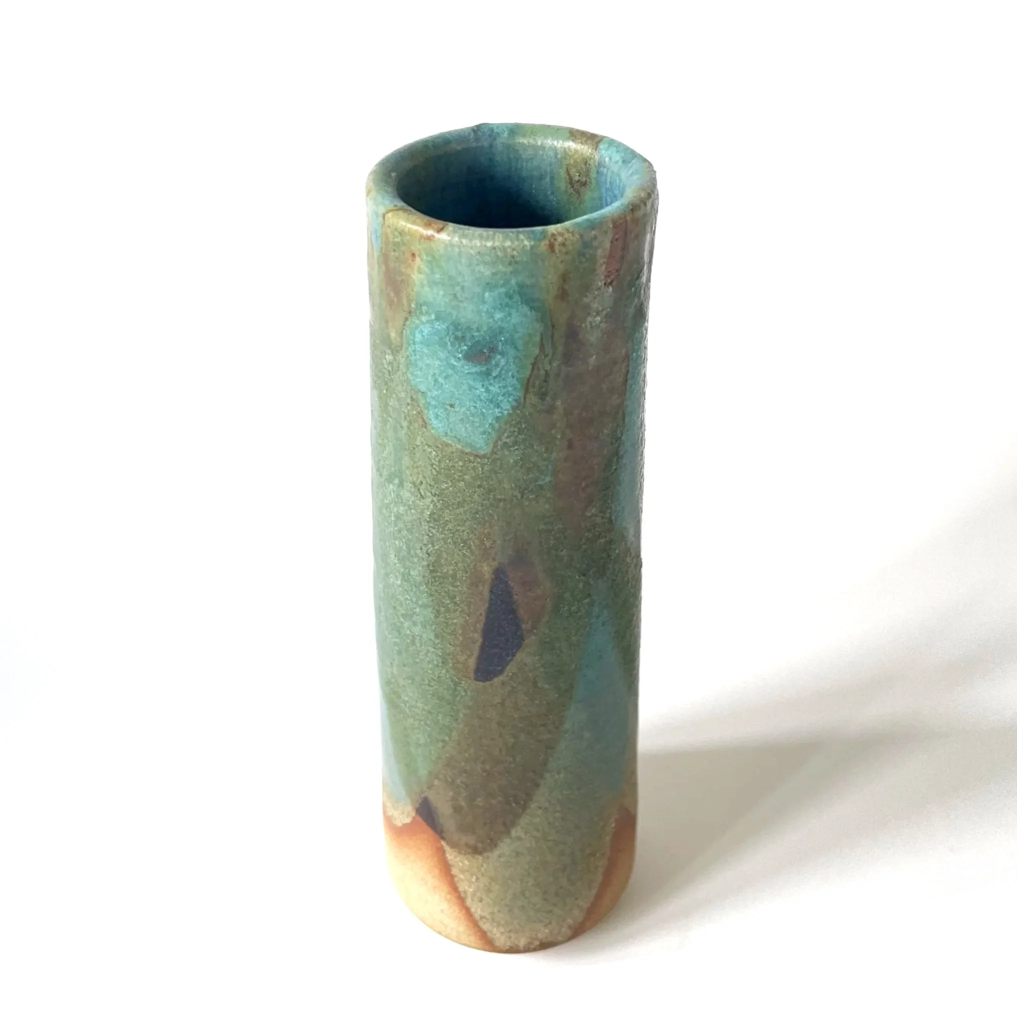 Small stoneware hand thrown vase glazed in tenmoku and turquoise 4