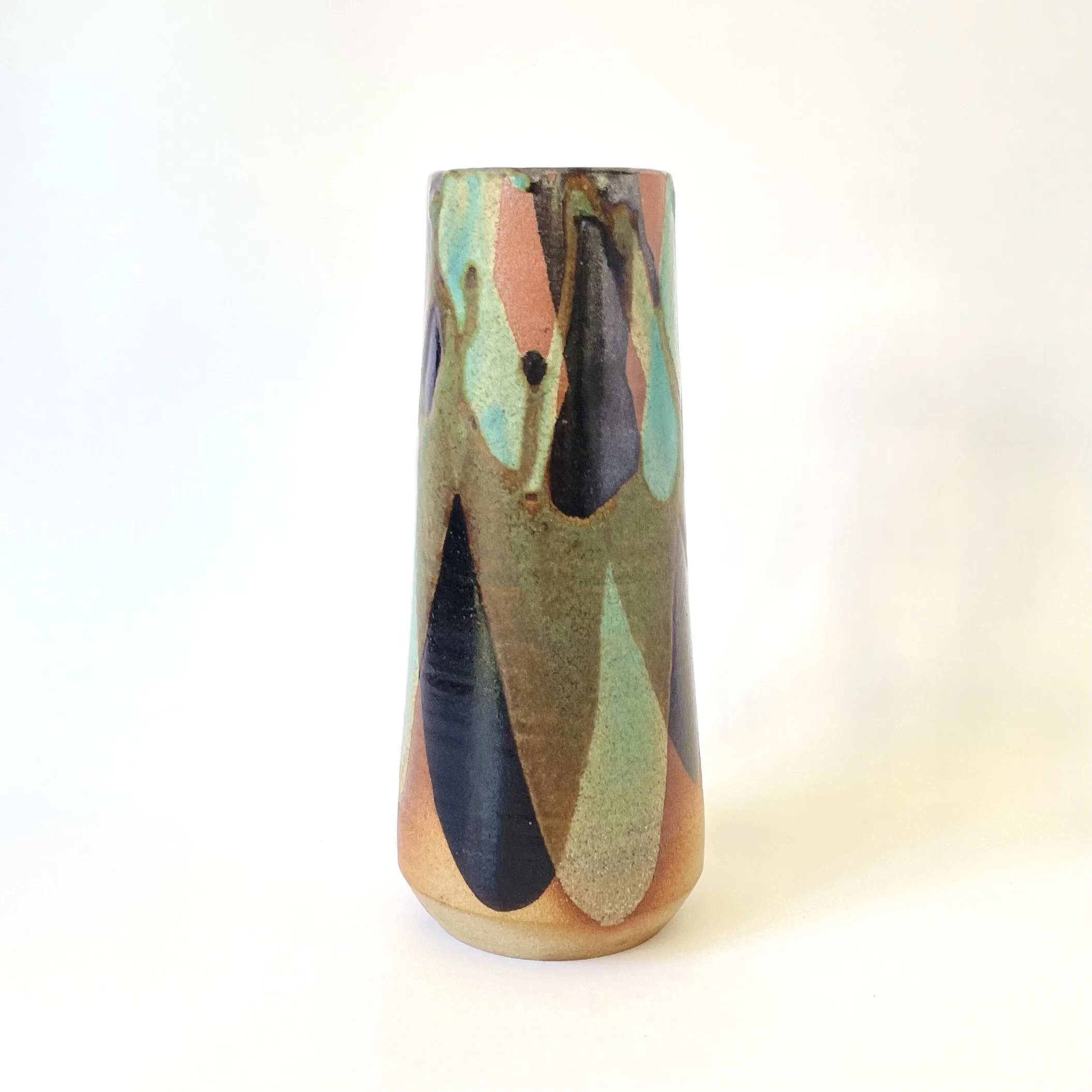 Medium stoneware tenmoku and turquoise vase - 1/4