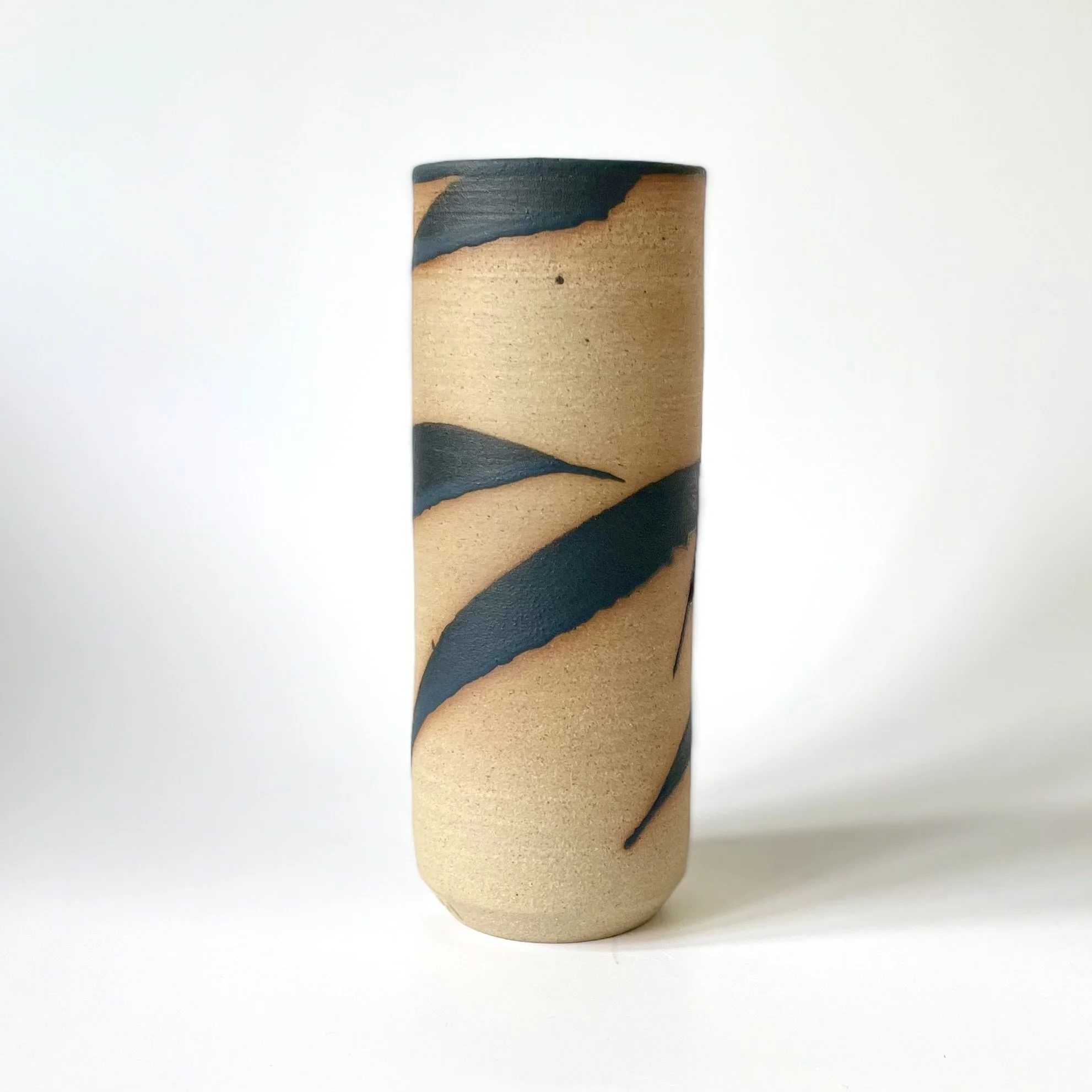 Small stoneware vase with black bamboo mark making 2