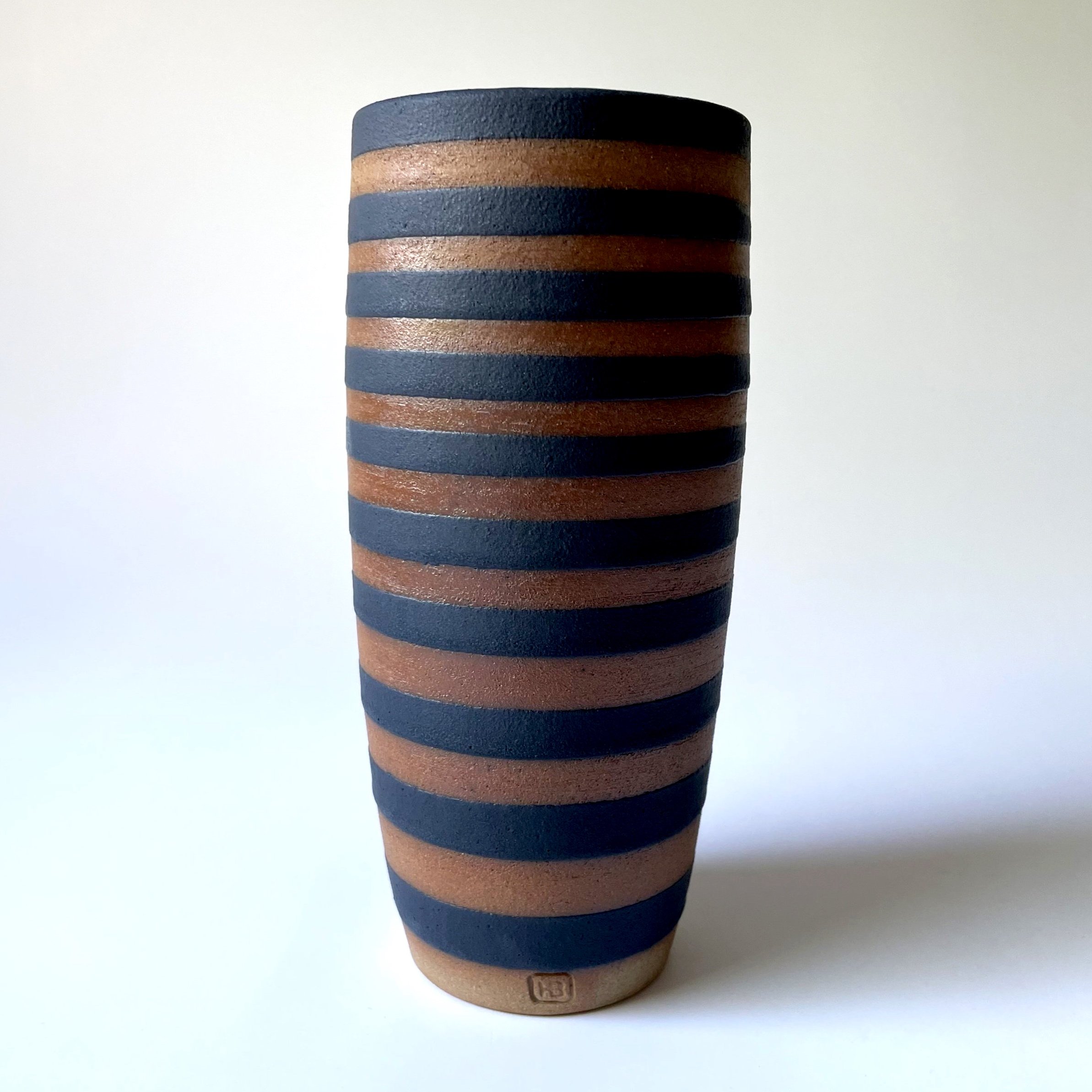 Stoneware black stripey vase hand thrown 3