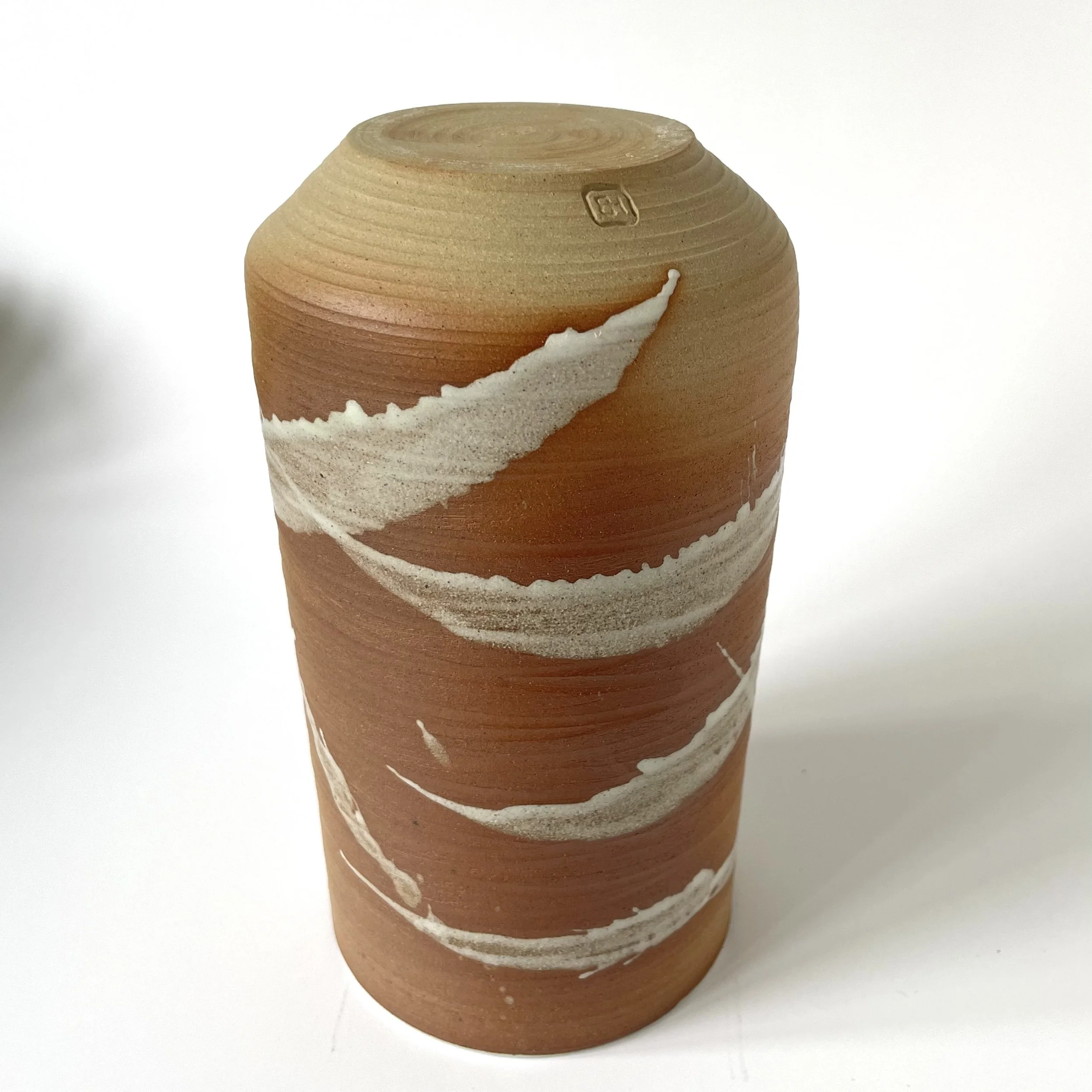 Stoneware vase with white  bamboo mark making design 4