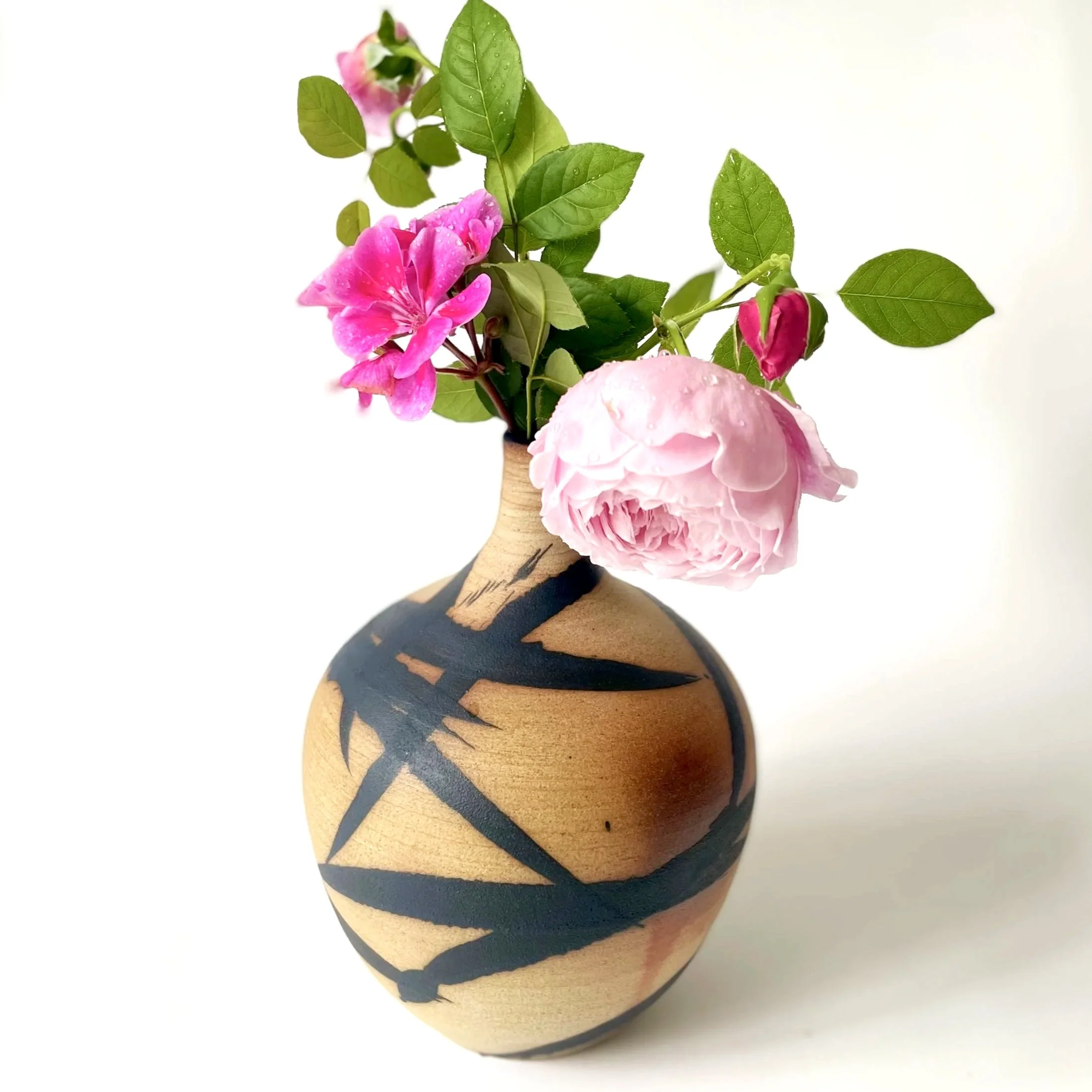 Large stoneware bud vase bamboo pattern 1