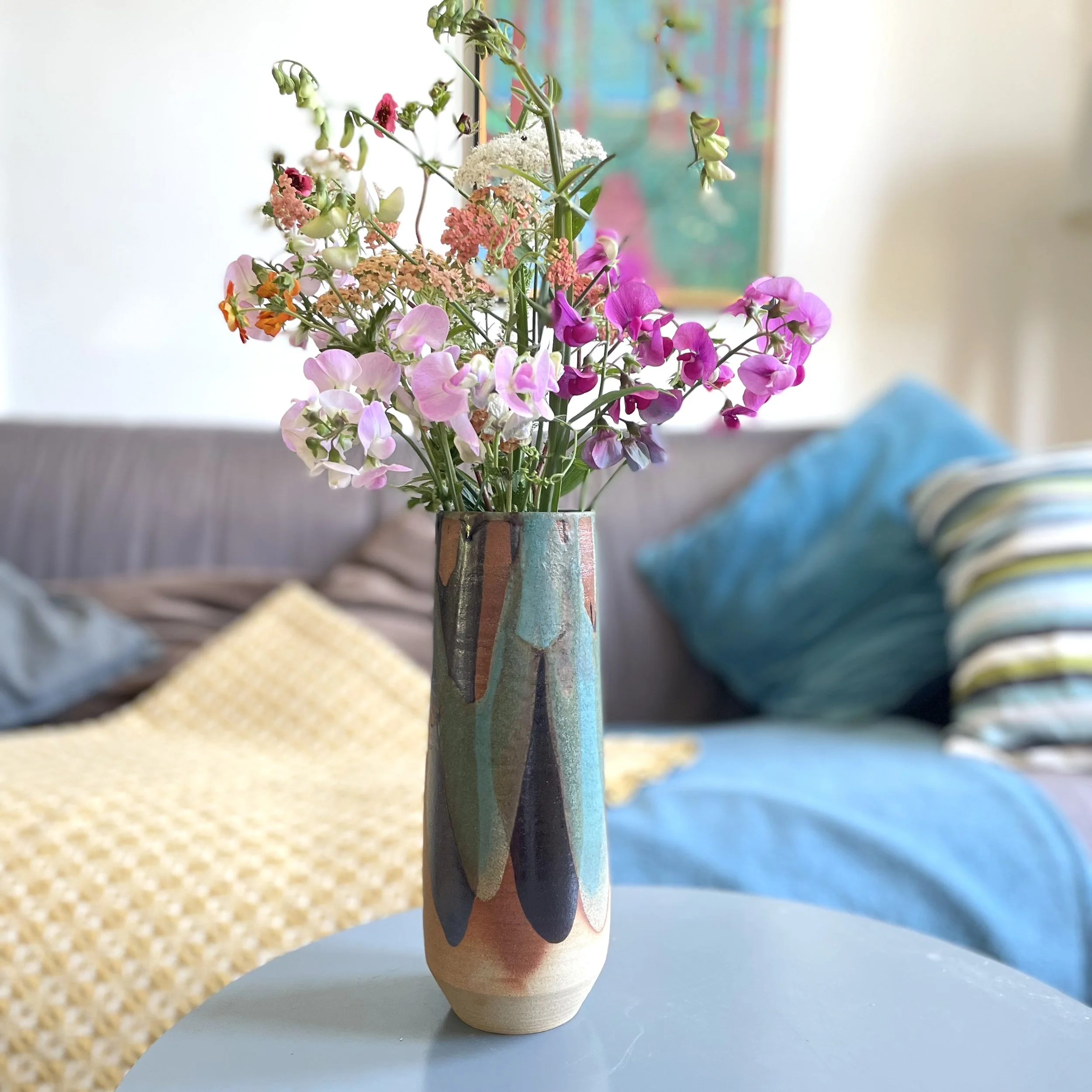 Large tenmoku and turquoise stoneware vase - 2 2