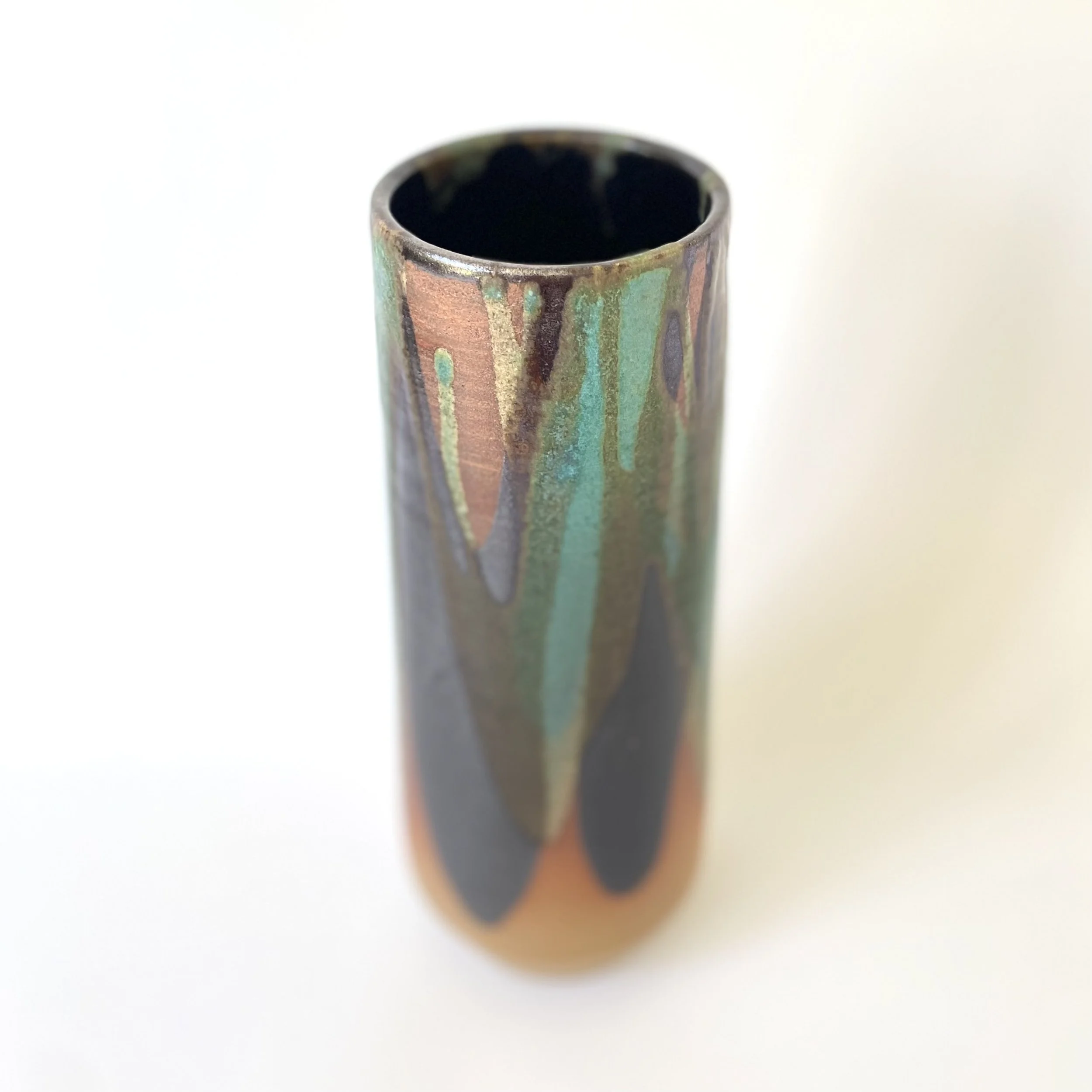 Large tenmoku and turquoise stoneware vase - 3/5