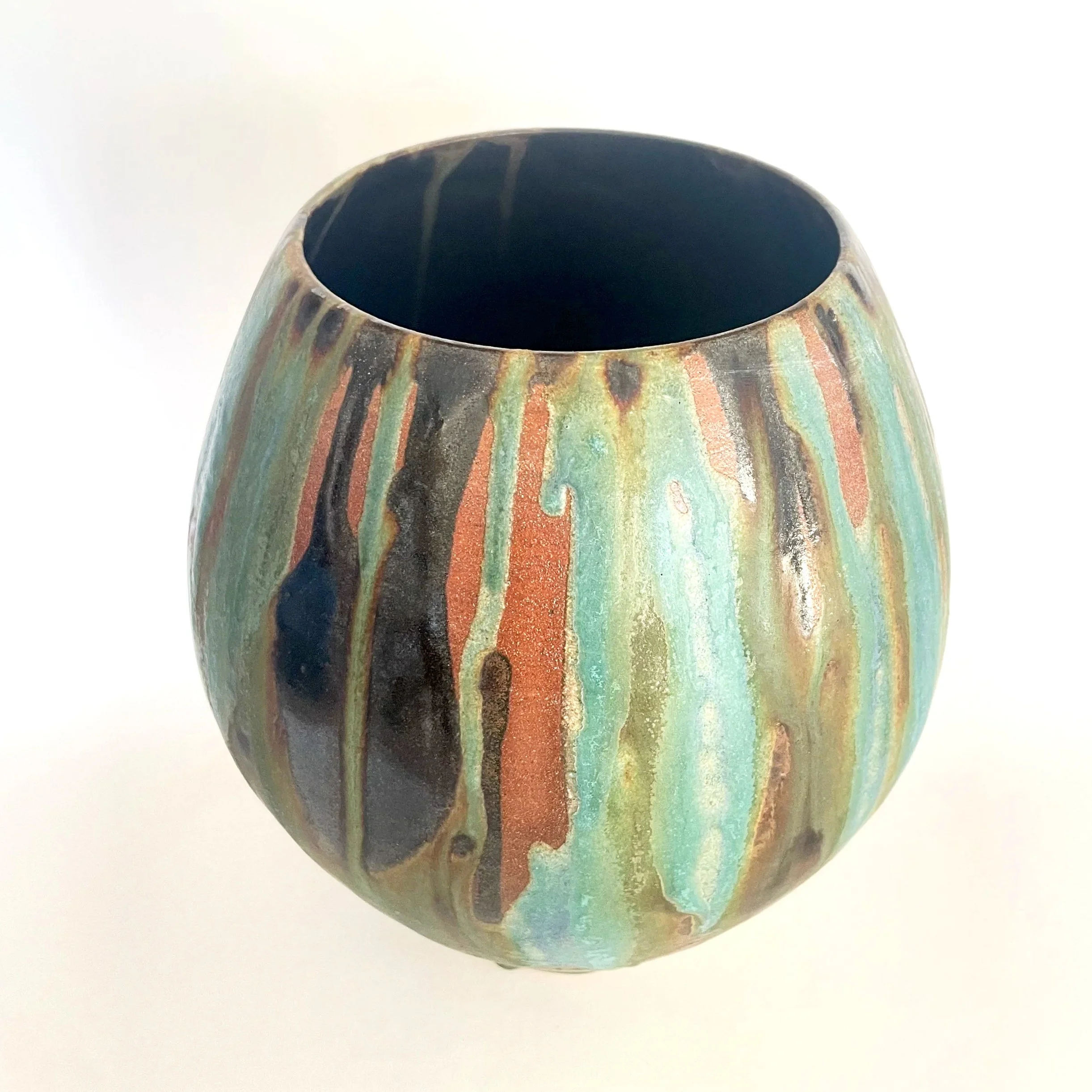 Large stoneware vase glazed in tenmoku and turquoise 3
