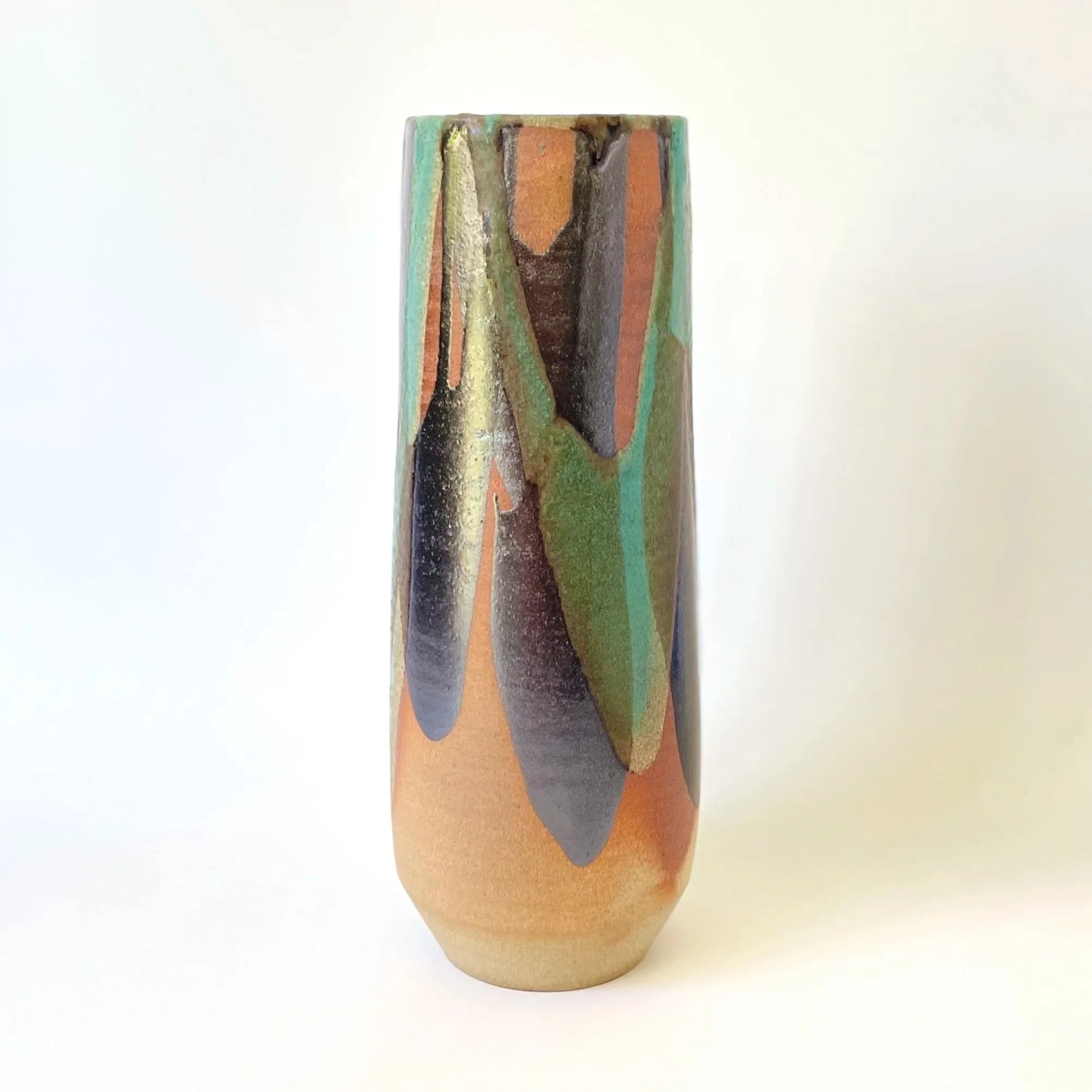 Large tenmoku and turquoise stoneware vase - 2 4