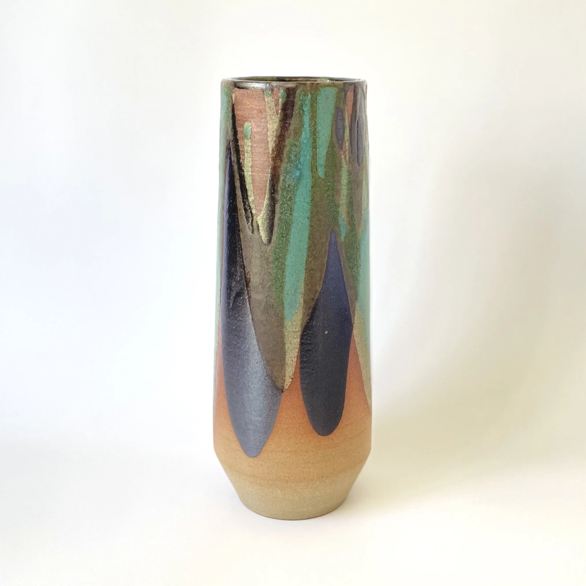 Large tenmoku and turquoise stoneware vase - 3