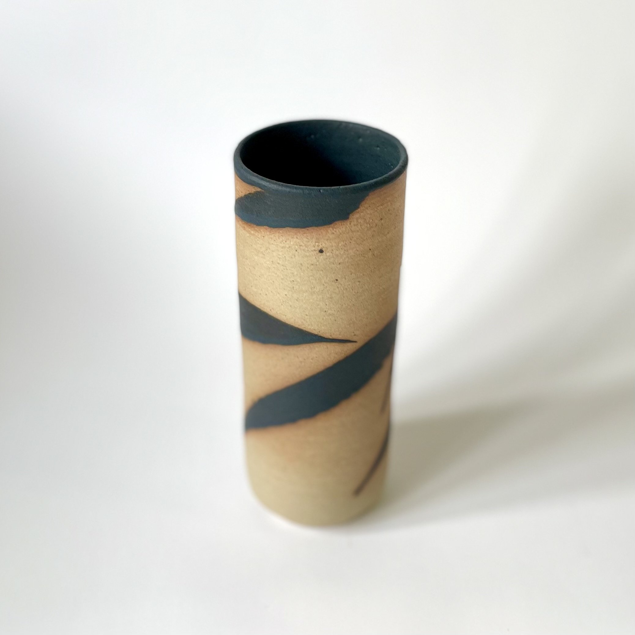 Small stoneware vase with black bamboo mark making 4