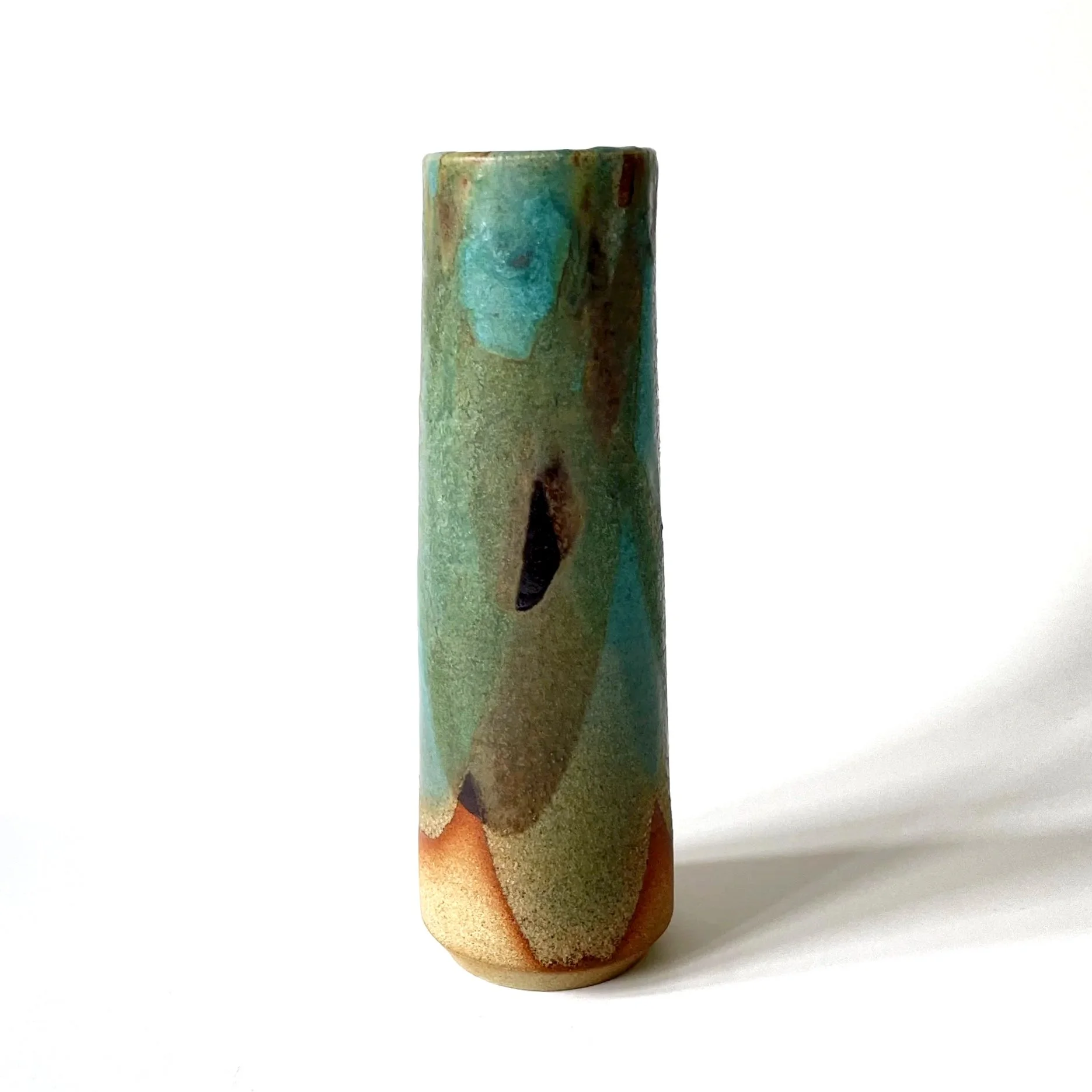 Small stoneware hand thrown vase glazed in tenmoku and turquoise 3