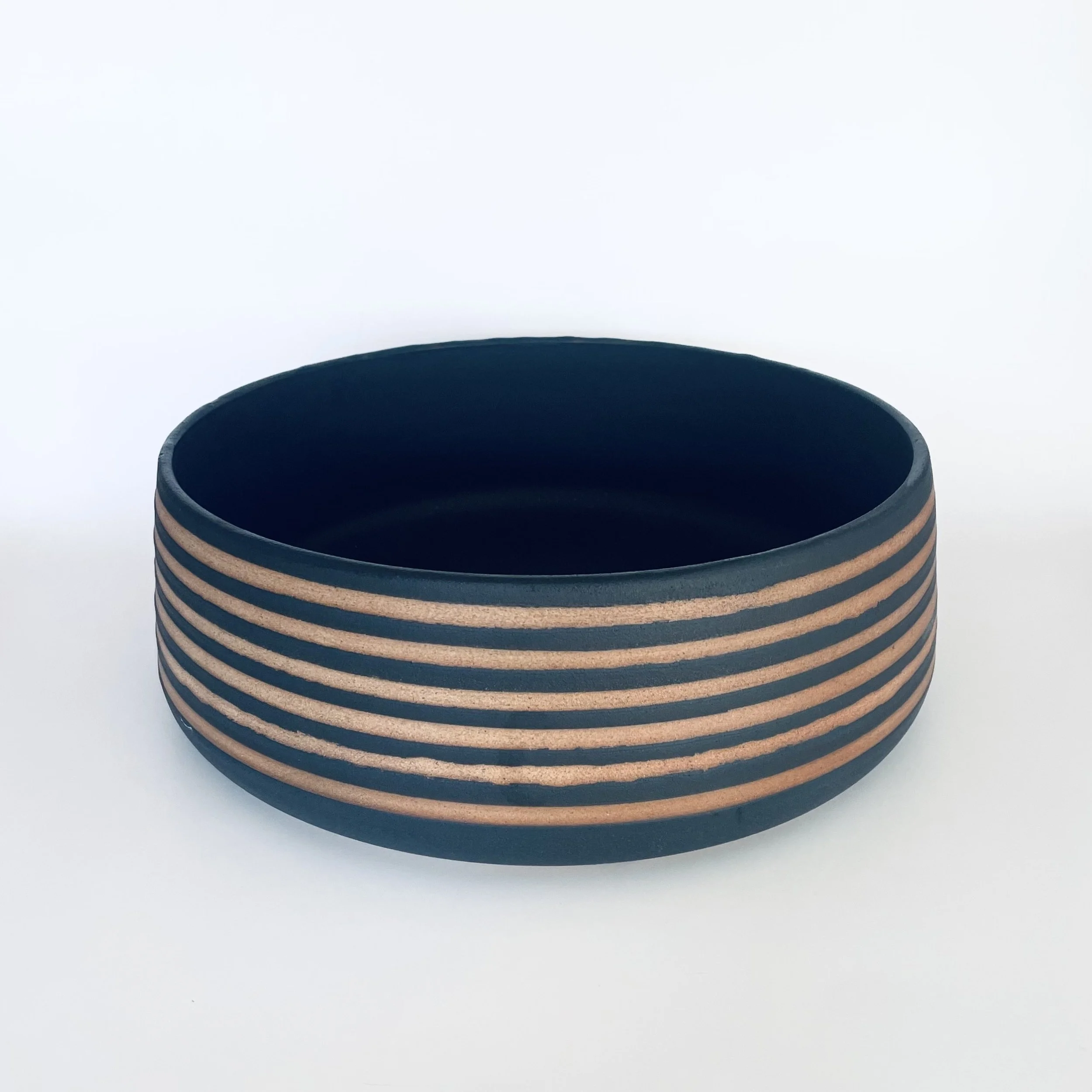 Large statement charcoal striped stoneware vase 1