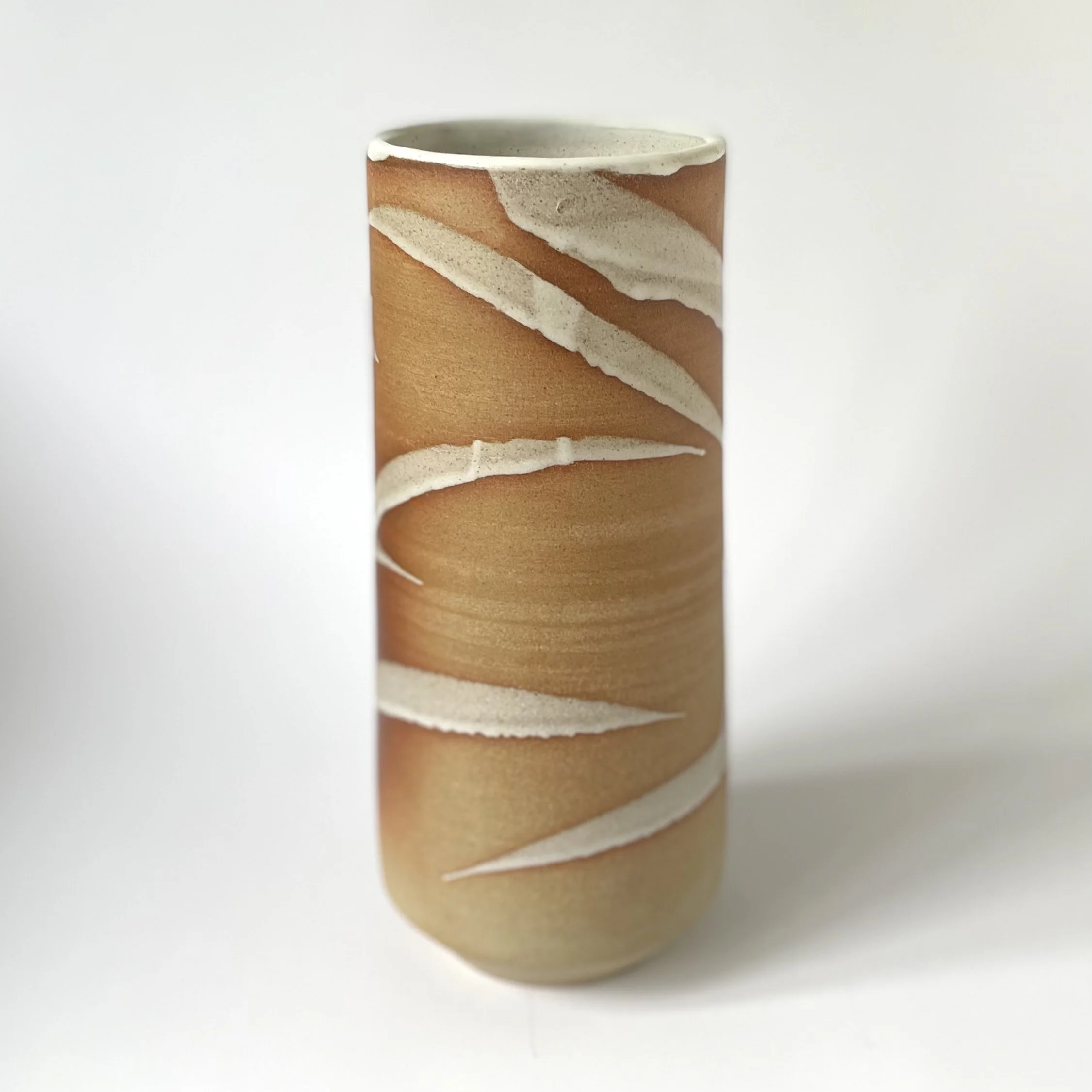 Large stoneware vase in white banboo mark making design 4